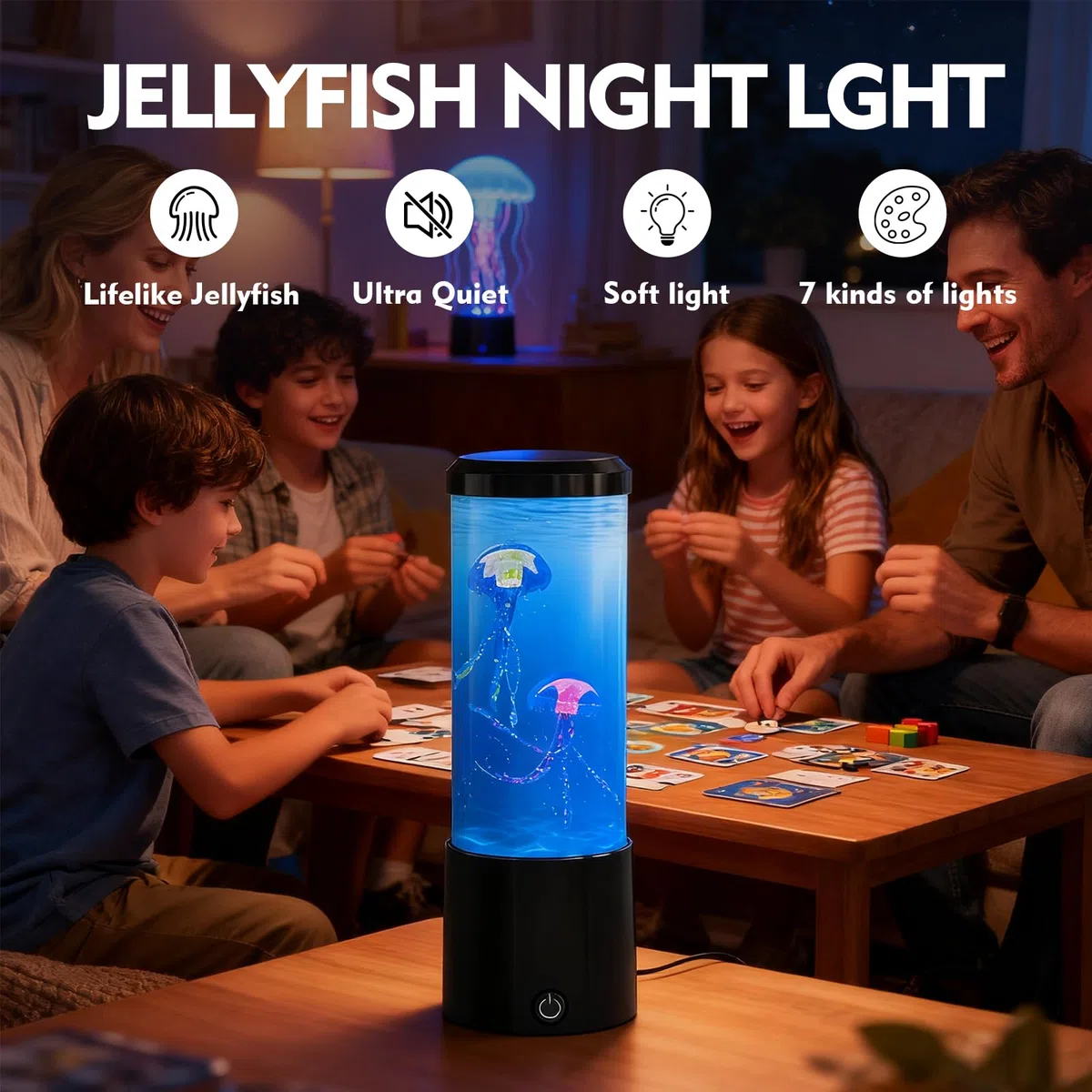 Lampada Medusa LED con 16 Colori & 4 Modalità, Silenzioso Jellyfish Lamp, Acquario Meduse Luce D'atmosfera, Lampada Acquario con Meduse Decorative per Bambini e Adulti, Alimentazione a USB, Nero