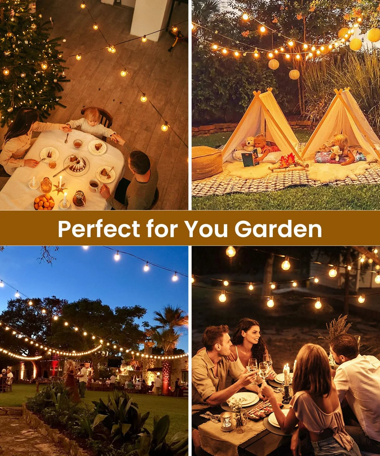 Rintea Catena Luminosa Esterno, 20M Luci da Esterno Giardino con 30+2 LED 0.6W Catene Lampadine 2700K Bianco Catena LED Luci da Esterno Impermeabile per Natale, Matrimonio, Festa, Giardino, Patio