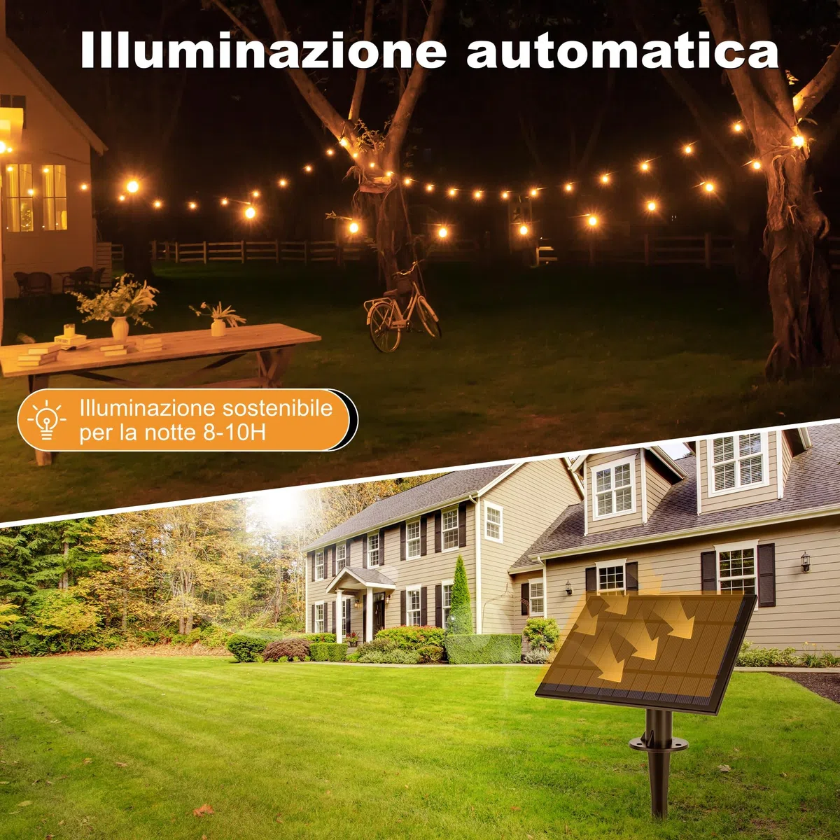 HeiPard Catena luminosa a LED Solare per Esterni, 10m, 16 + 1 G40, Dimmerabile, 3 Modalità, Telecomando per esterni, Resistente alle Intemperie, Luce Bianca Calda, Impermeabile, per giardino, balcone