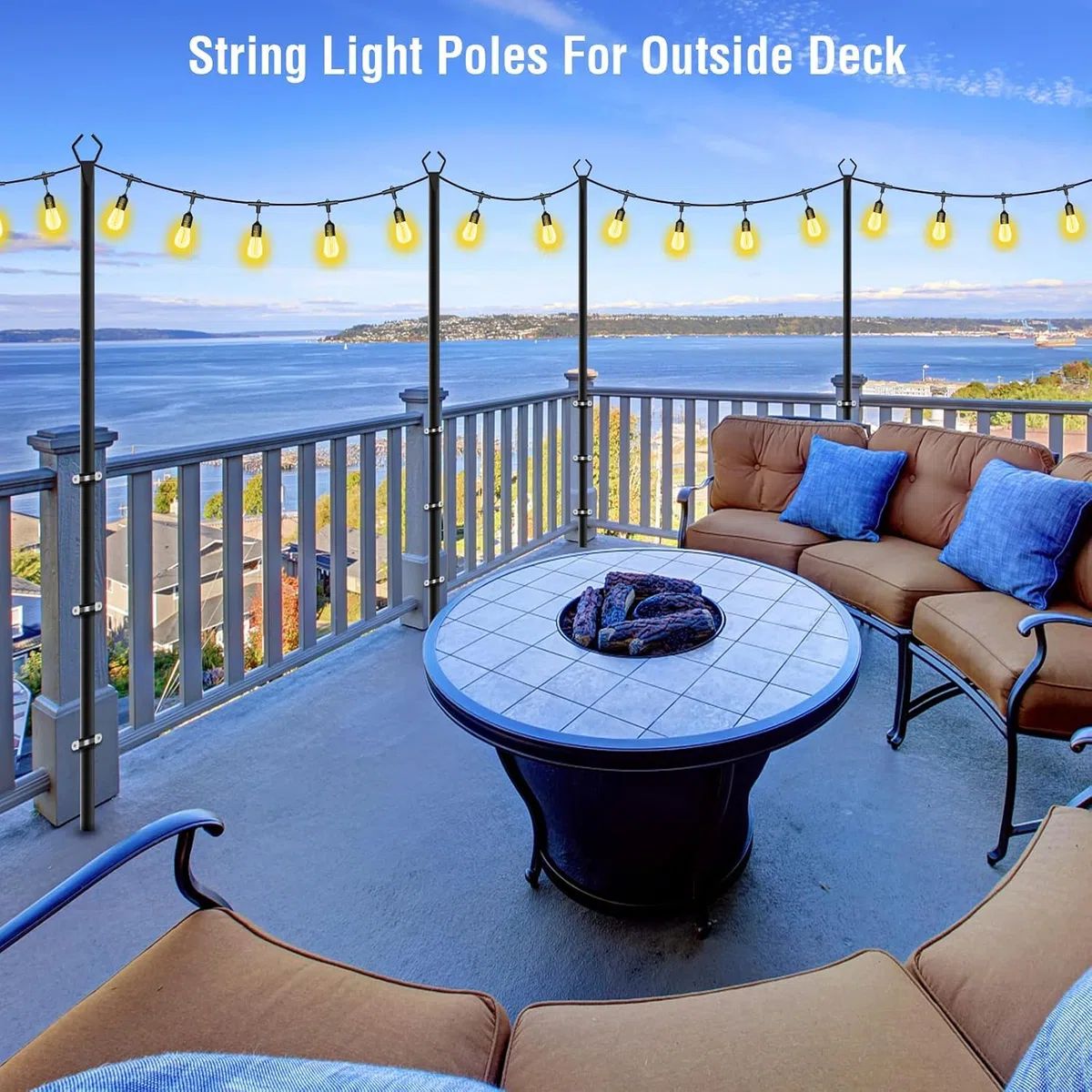 Confezione da 4 Aste in Metallo con Forchetta, 3m/10ft Pali per Illuminazione Esterna, Supporto per Illuminazione Resistente per Esterni, Patio, Terrazza, Cortile, Matrimonio, Festa