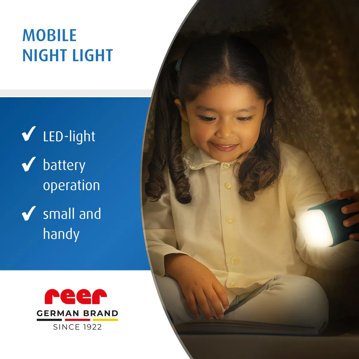 reer SleepLight 2 in 1, luce notturna per presa di corrente e con funzionamento a batteria, modalità on-off e sensore, luce d'atmosfera per bambini, eucalipto