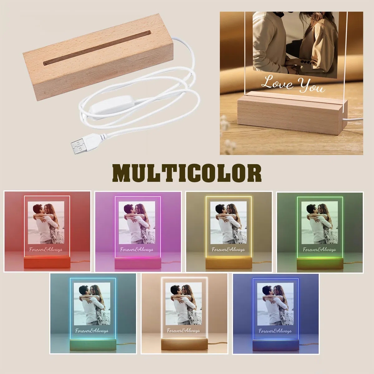 Stileitaliano lampada con foto personalizzata idea regalo nonni compleanno led multicolore regali nonno nonna festa dei nonni nipote nipoti (Collage)