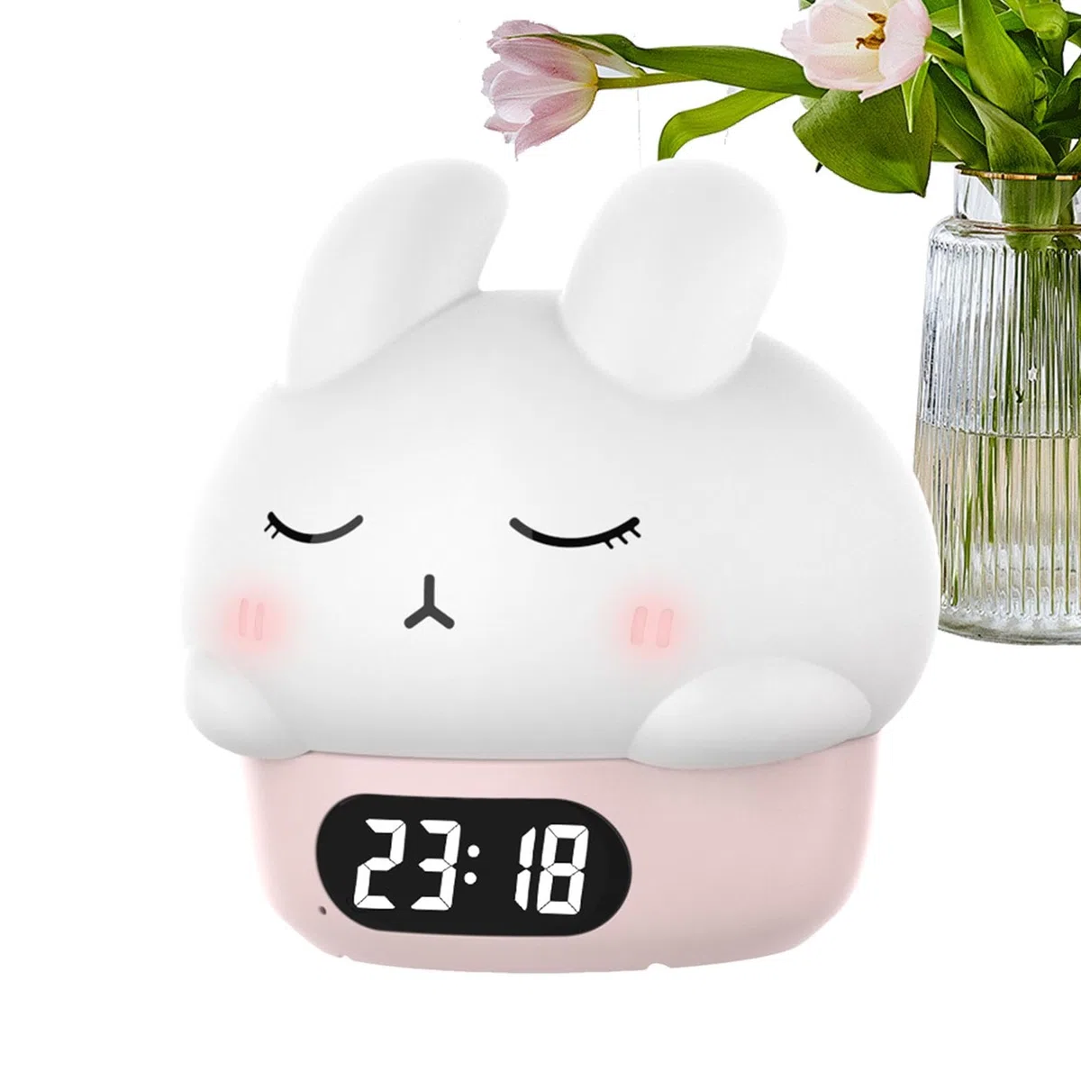 Generisch Orologio da coniglio, sveglia a forma di coniglio, divertente sveglia a forma di coniglio, luce in silicone, sveglia digitale a coniglio, divertente sveglia per camera da letto, vita dei