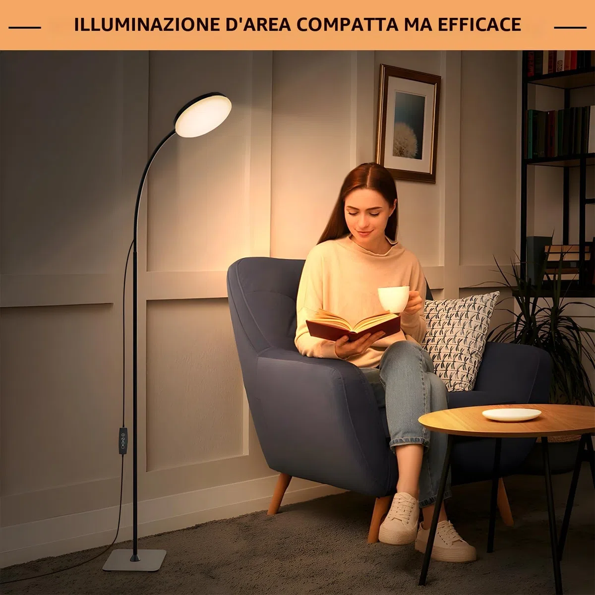 Mojimdo 160LED Lampada da terra [3 colori e 10 luminosità] Lampada da lettura LED sottile da terra, luce a collo d'oca flessibile regolabile e dimmerabile per camera da letto per bambini, ufficio