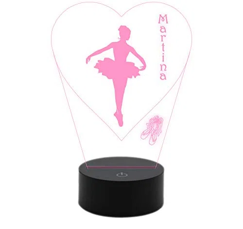 Generico Regalo Ballerina Lampada LED 7 Colori Selezionabili Danza Personalizzabile con Nome Luce da Notte in Acrilico e ABS