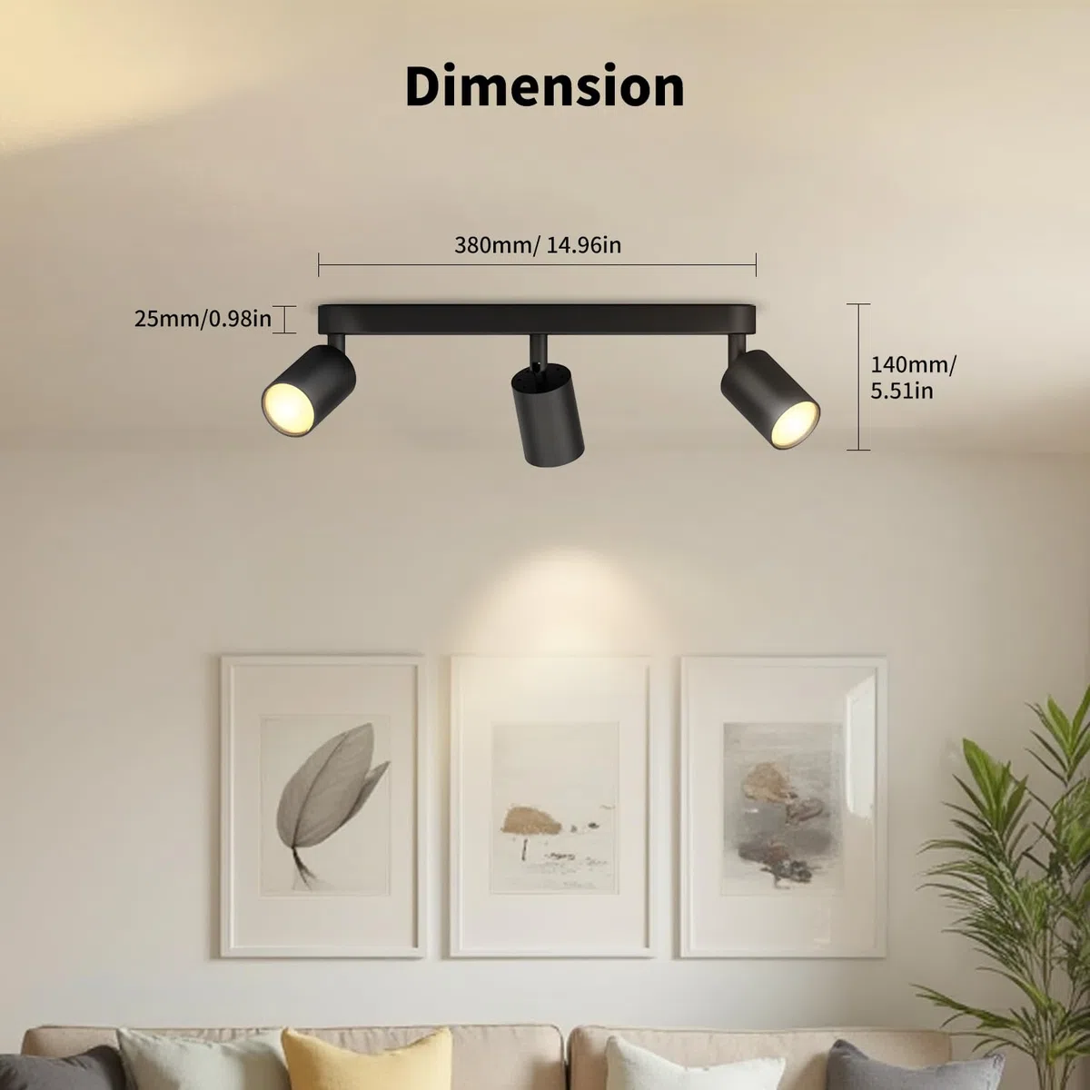 LVWIT Faretti LED da Soffitto Orientabili Nero,Faretto LED Interno con 3 Luci in Alluminio GU10, Rettangoli Base, Moderna Plafoniera Industriali per Barra, Salotto, Cucina (Senza Lampadina)