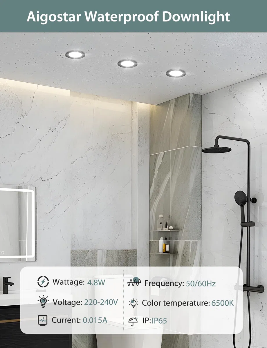 Aigostar Faretti LED da Incasso per Cartongesso, 4.8W 560LM IP65 Impermeabile, Faretto LED Incasso, Luce Bianca Fredda 6500K, Faretti Incasso Cartongesso, Diametro Foro Ø68mm, AC 220-240V, Set di 6