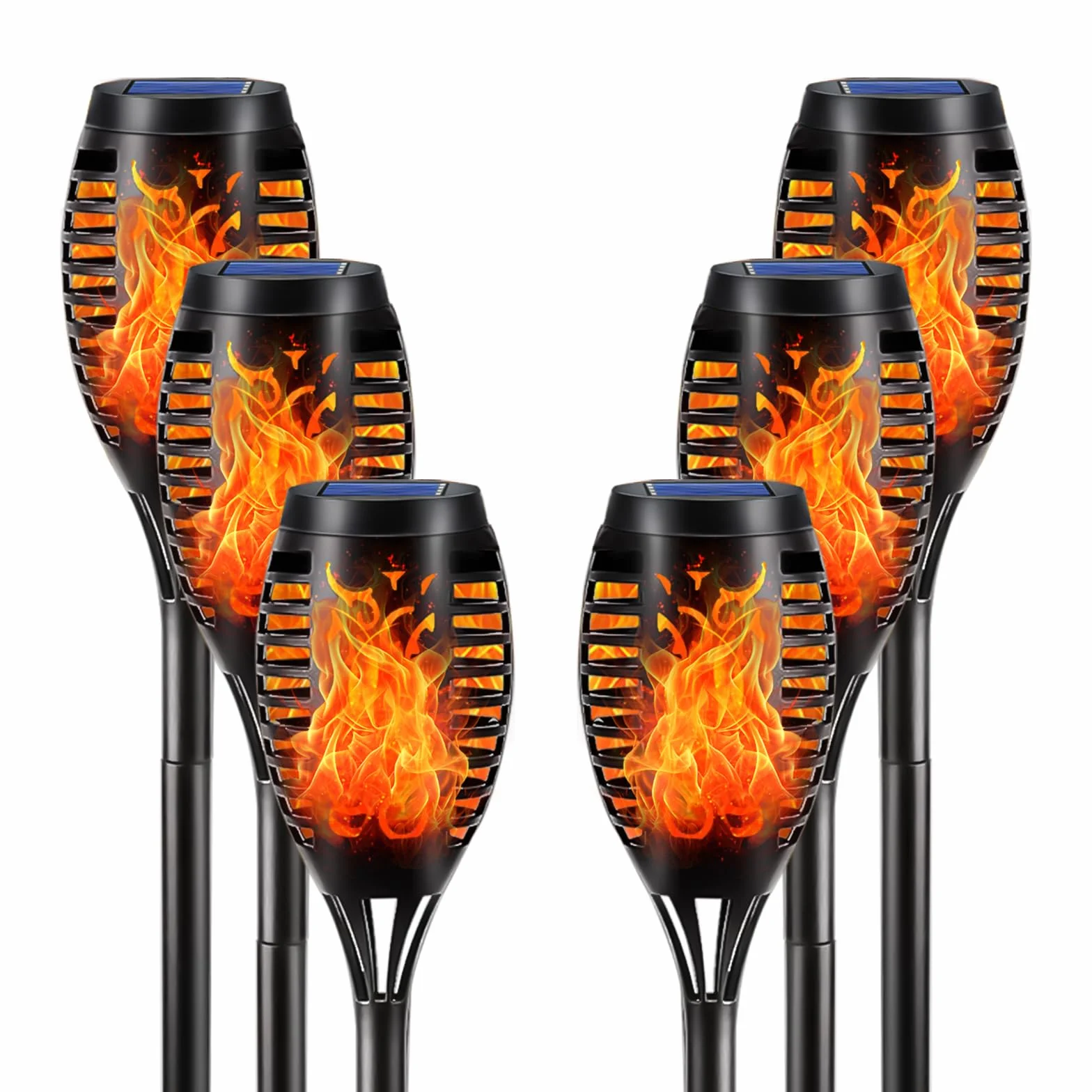LQWELL® Torce Solari per Esterni da 6 Lampade Solari LED con Effetto Fiamma, Impermeabili IP65, Confezione da 6