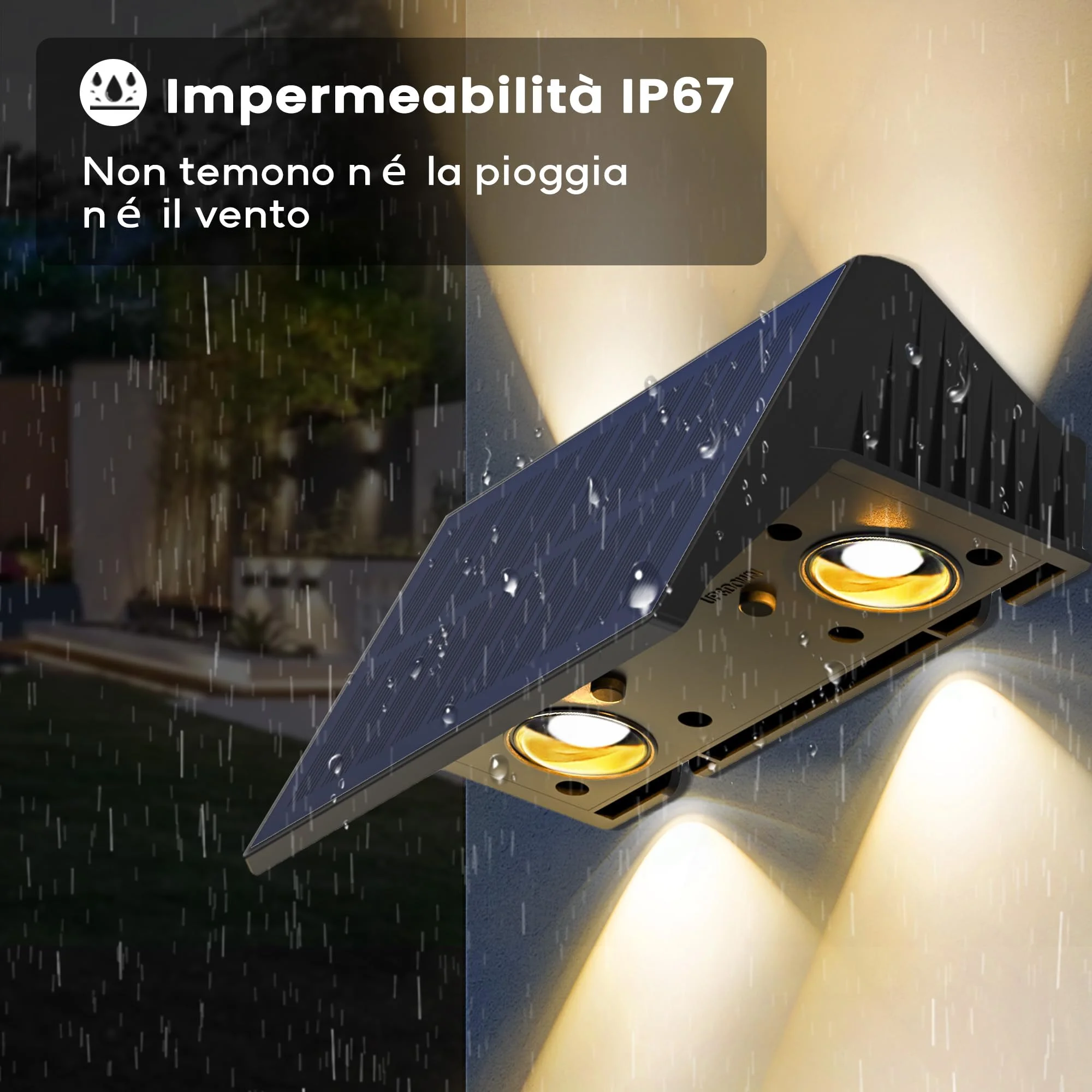 Lampada Solare da Esterno di 4 Pezzi Alto e Basso Luci Solari Esterno Energia Bianco Caldo Illuminazione per Esterni 100LM Applique da Solare IP67 per Muro Vialetto Giardino
