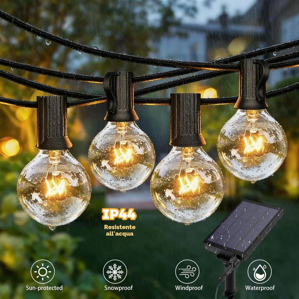 Sprifityy Catena Luminosa Esterno Solare,Catena Luci Luminosa Esterno Giardino,con Telecomando Lampadine G40 Dimmerabile,IP44 per Giardini Terrazze Balconi,Luce Calda Lampadina (16m)