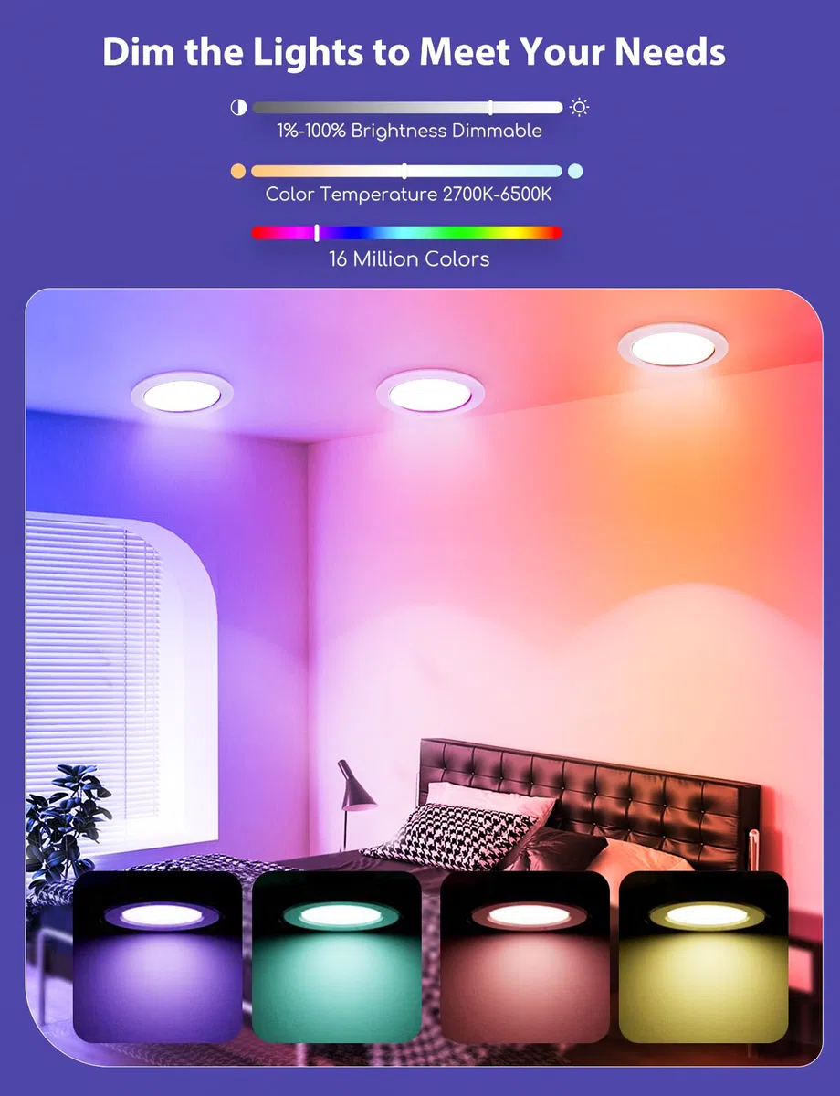 Aigostar 9W Faretti LED da Incasso per Cartongesso, 2 pezzi Faretto Led Incasso, Lampada da Incasso, App Controllo RGB Dimmerabile, Bianco Caldo a 2700-6500K 780LM, Compatibili con Alexa e Google Home
