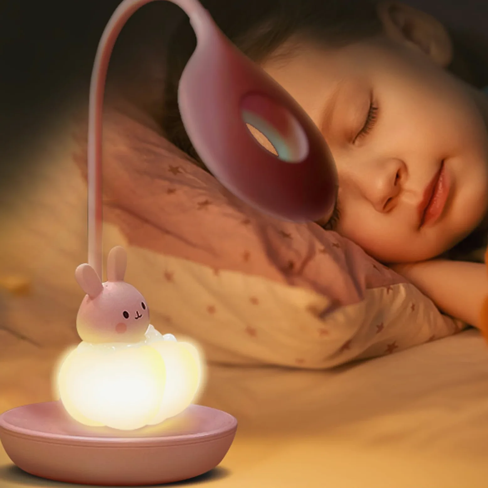 Lampada da Scrivania Bambina, Led Lampada da Tavolo 5 Luminosità 3 Modalità, Lampada Lettura Bambini Ricaricabile, Luce da Tavolo Bambini Senza Fili, Lampada da Scrivania Ragazza, Coniglio Rosa