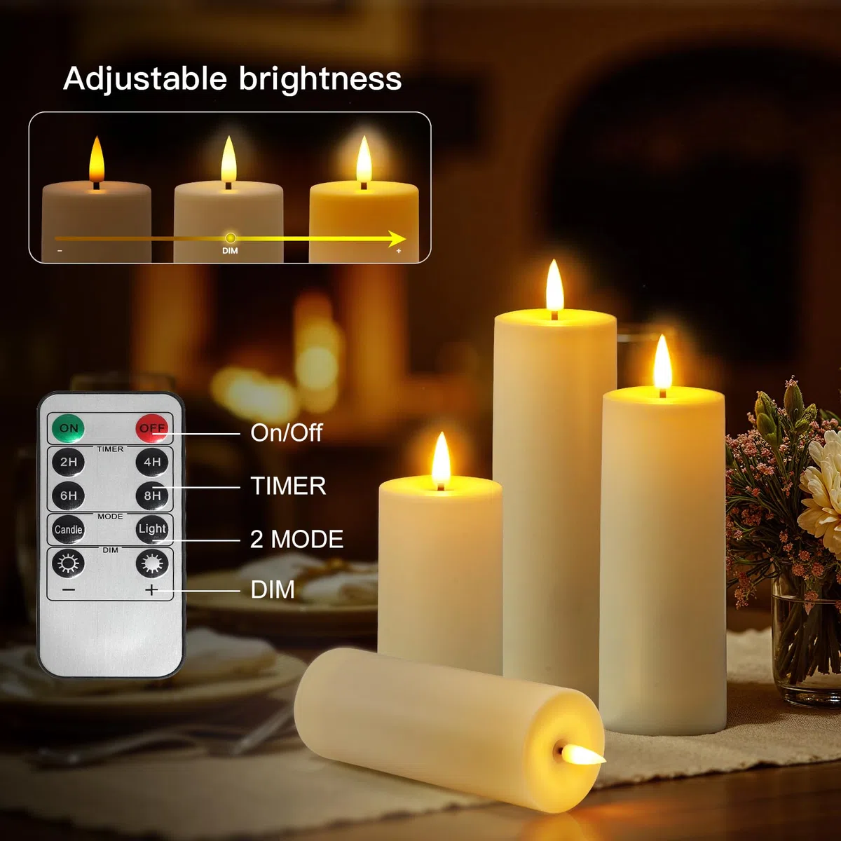 Ketom 8 Pezzi Candele LED Fiamma Oscillante, Candele Finte a Batteria con Telecomando e Timer, Avorio Pilastro Impermeabile Luci Senza Fiamma, D5,5cm, Altezza 13/15/17/20cm, Pile Non Incluse