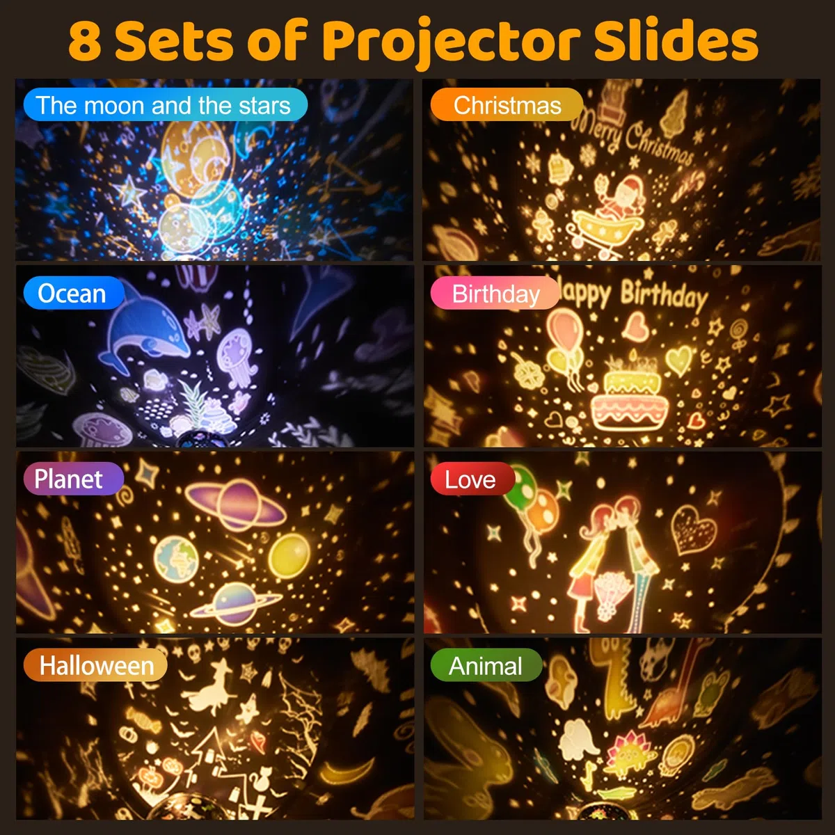 Proiettore cielo stellato per bambini con 8 film, luce notturna per bambini, luce notturna per bambini, proiettore con stelle Bluetooth, regalo di Natale per ragazzi e ragazze, decorazione