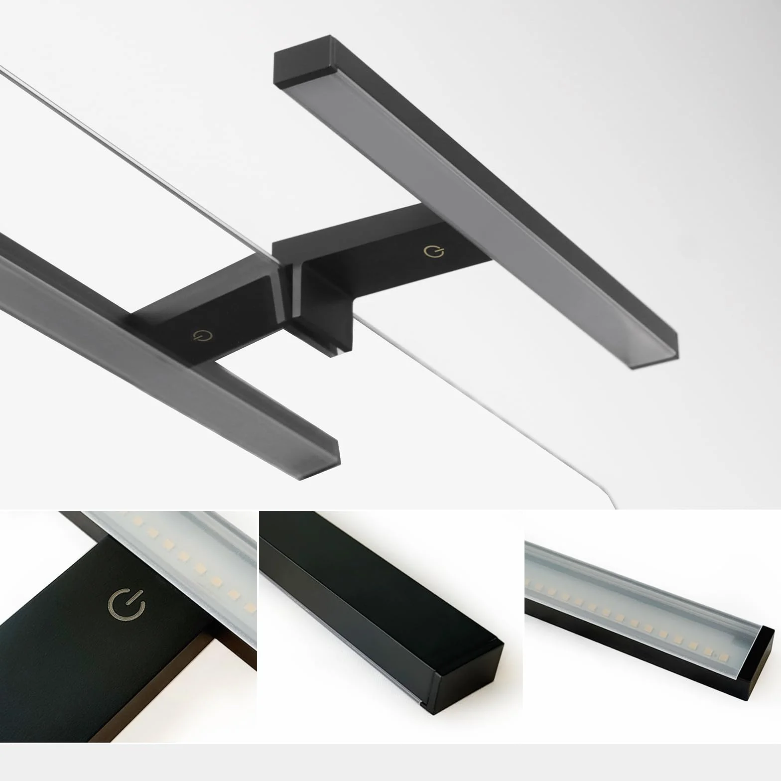 DEELUX Lampada da Specchio con Interruttore touch,Luce LED per Specchio Dimmerabile (55~550 lm) 5W 30cm,Bianco Neutro 4000K,Lampada Armadio Applique da Parete IP44 230V,Nero