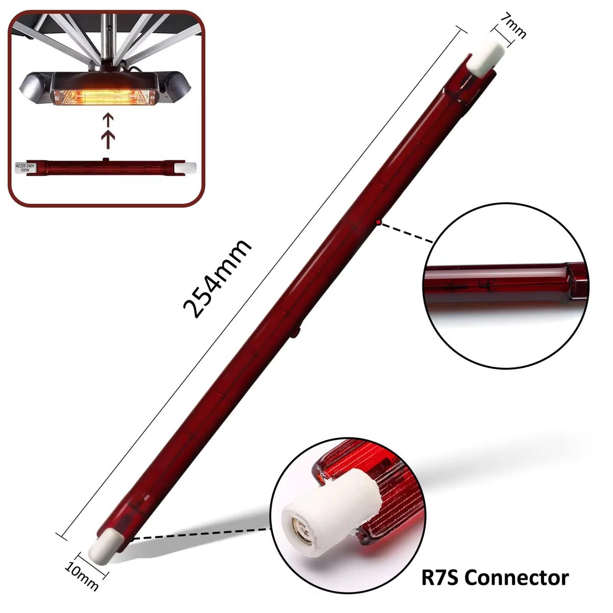 Lampadine Infrarossi Riscaldanti 1300W, Lampadina Riscaldanta Rosso, Lampada Alogena 254mm 1300W R7S, 1300LM, Lampadina Infrarossi Dimmerabile per Heatmaster U3, Nessuno Sfarfallio, 10mm Ø, 4 Pezzi