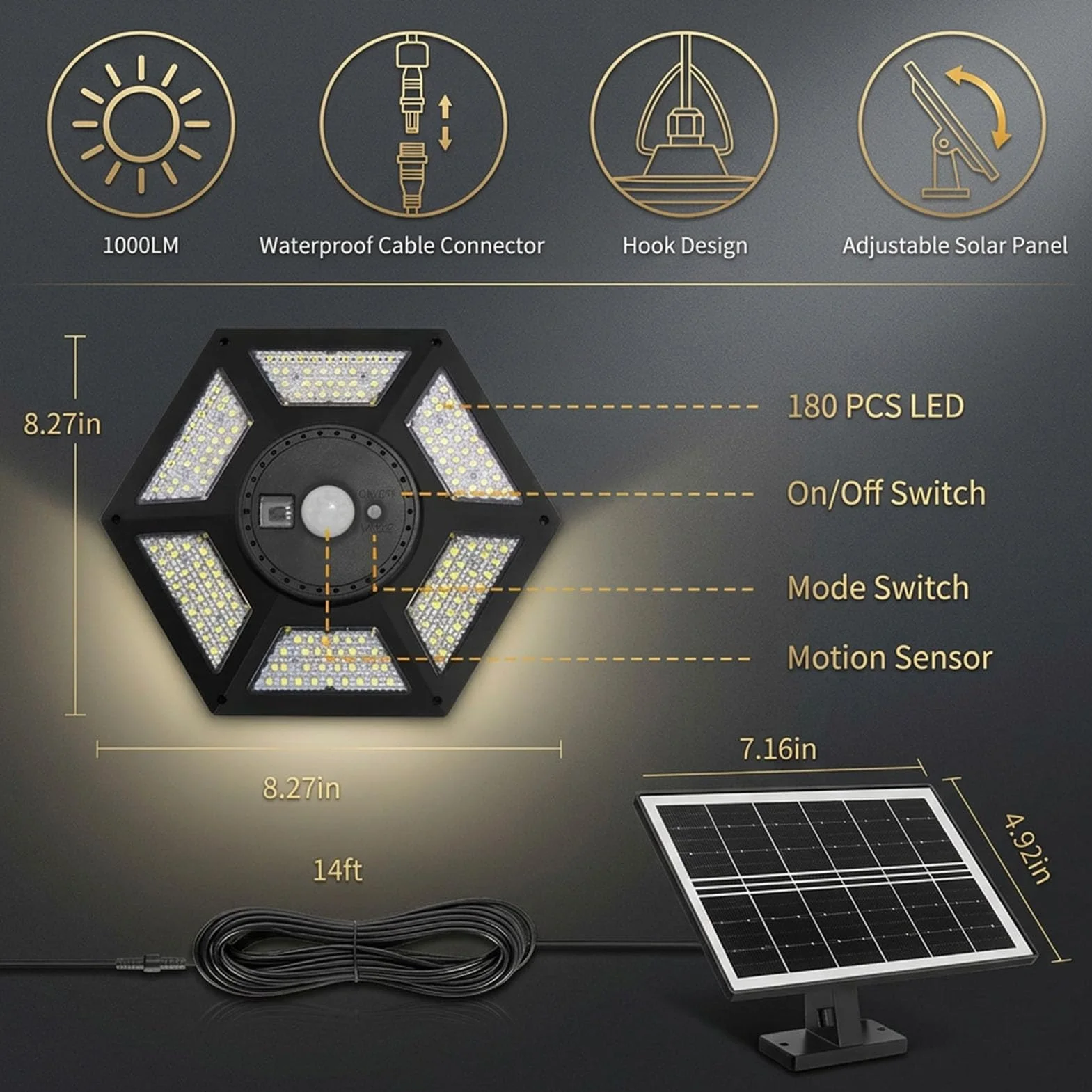 Yowin Lampada Solare da Esterno ed Interno 180 LED Lampada a Sospensione Solare con Telecomando, 5 Modalità IP65 Impermeabile Lampada Solare con Sensore per Giardino Agriturismo Garage Balcone, Bianco