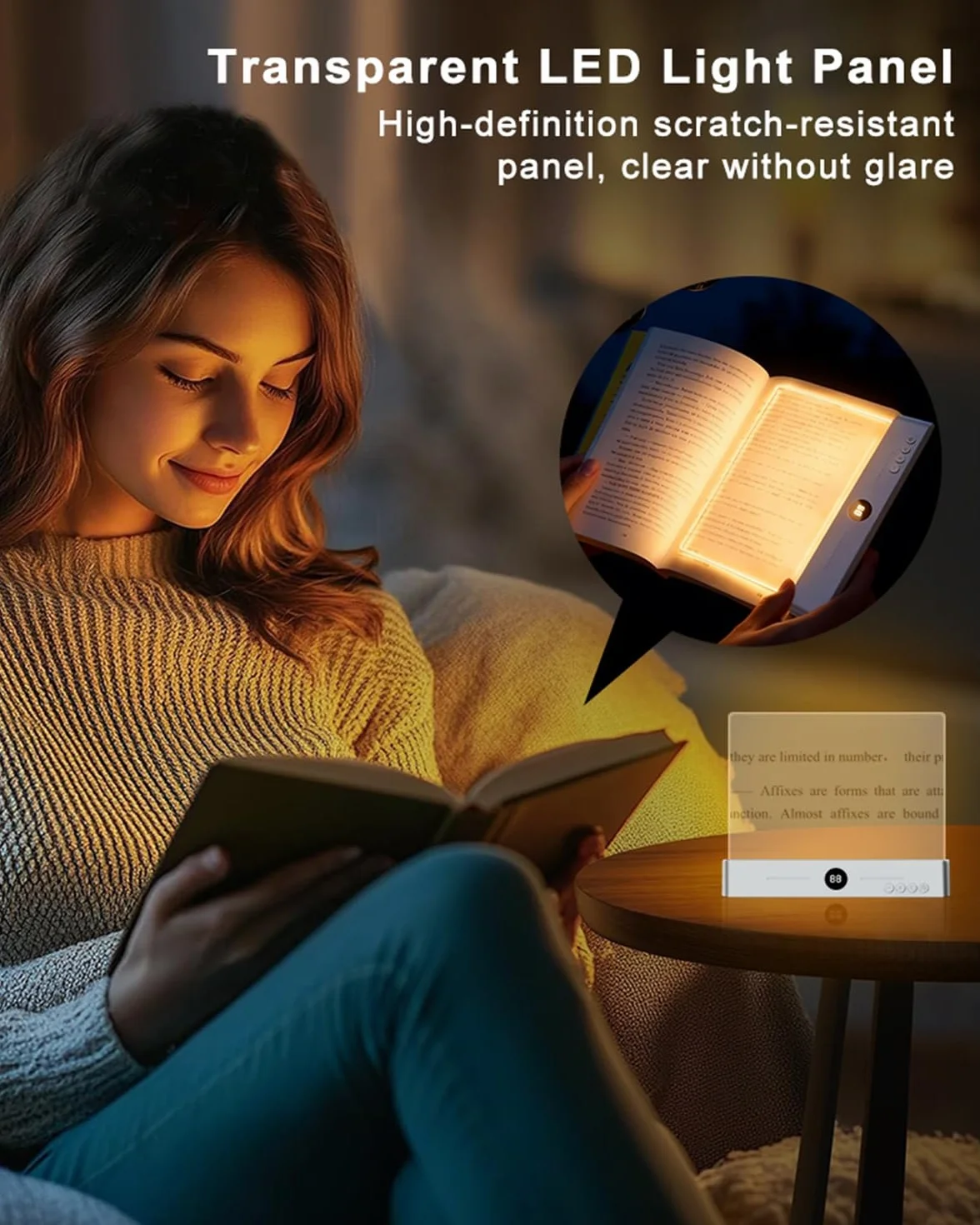 Lampada Libro Piatta, Luce Libro Lettura Notturna a LED Intelligente, Regolazione della Luminosità, Luce Piatta Ricaricabile con Timer a 3 Colori, per Camera, Scuola, 18,5 × 2,2 × 21,2 cm