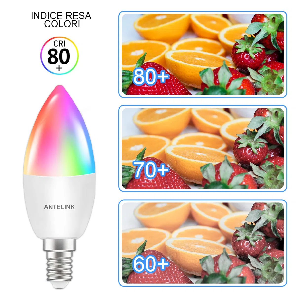 Lampadina Alexa E14 Wifi Dimmerabili, 5,5W 400 Lm 40W Equivalente, Lampadina Led Smart RGBCW 2700K-6500K, Compatibile con Alexa e Google Home, 4 pezzi