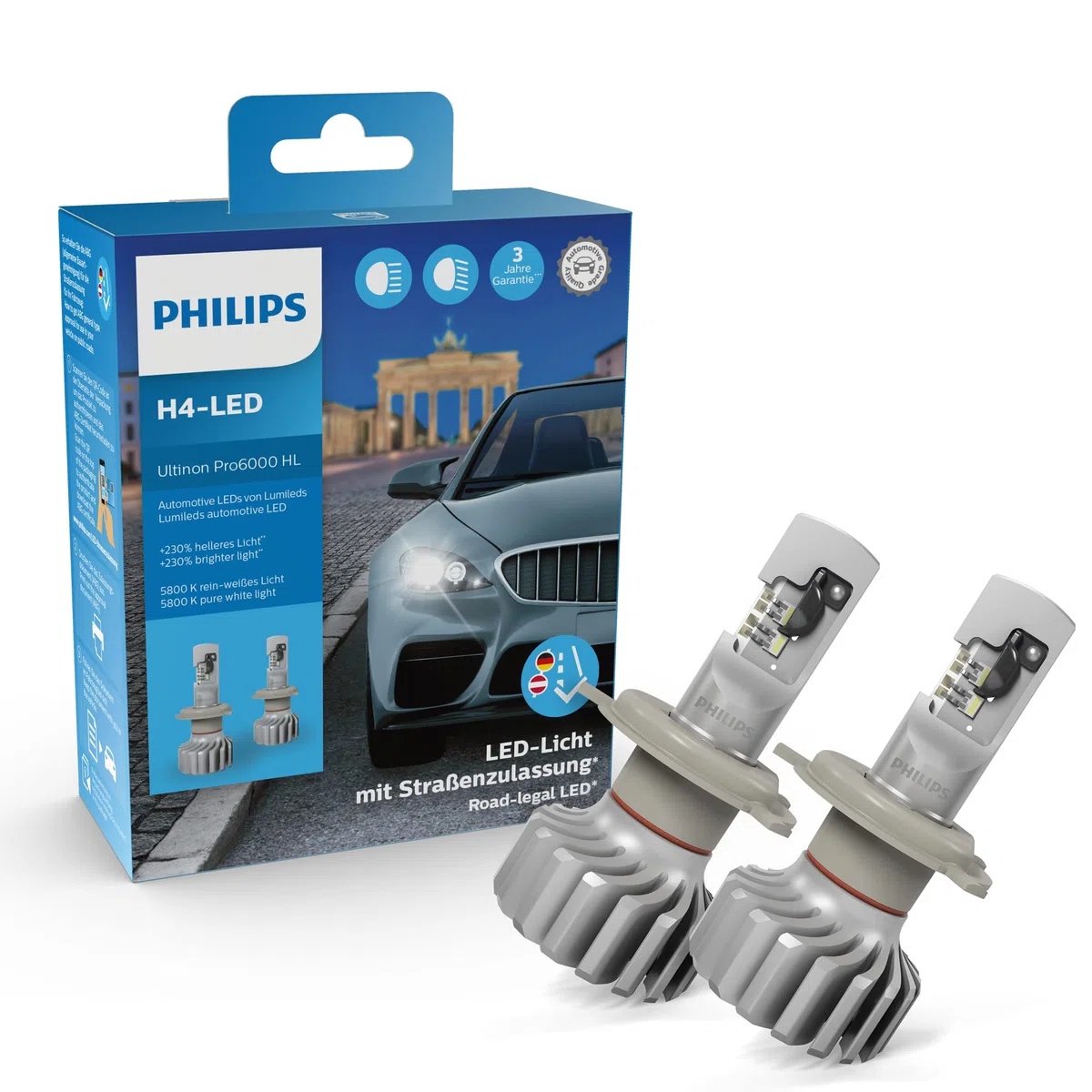 Philips automotive lighting Ultinon Pro6000 H4-LED Lampada LED omologata, 230% più luminosa, 5.800K, set di 2