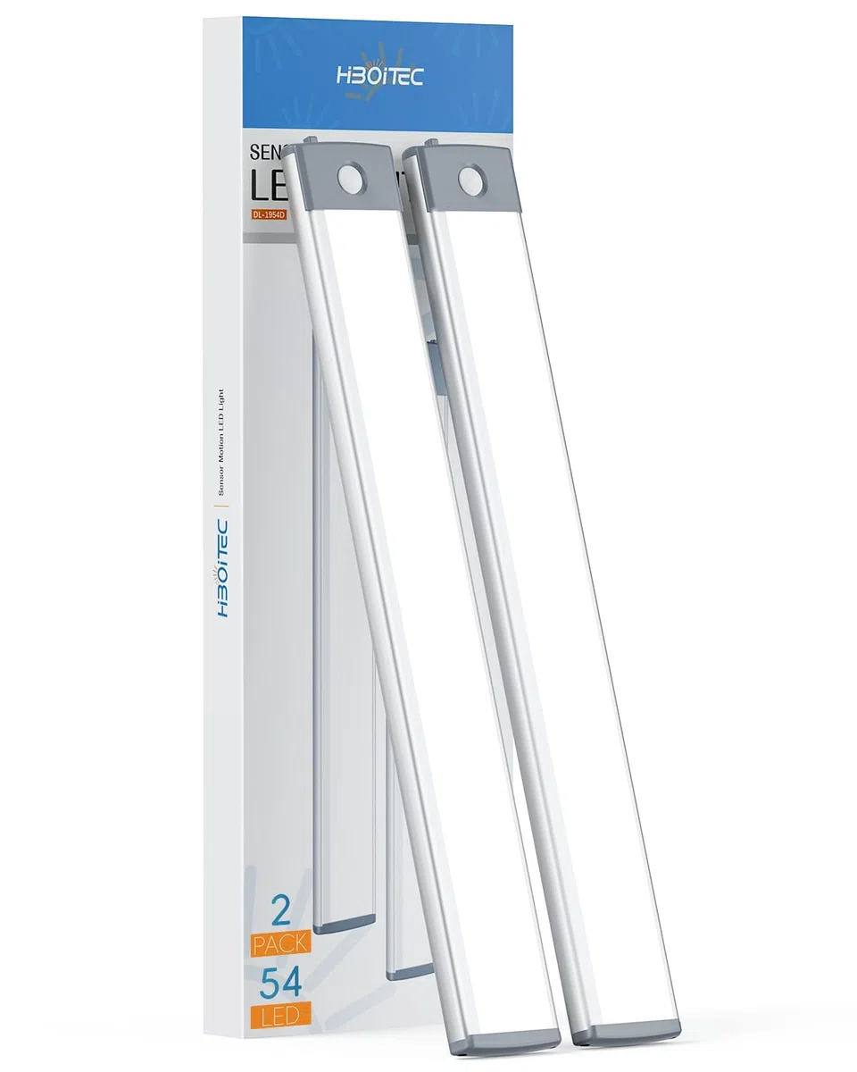 HIBOITEC Luce Armadio 54 LED con Sensore Movimento,32CM Magnetica Ricaricabile Luci Led Senza Filo,LED Sottopensile Cucina per Cucina Scale Soggiorno Bagno Camere da Letto, 2 Pezzi