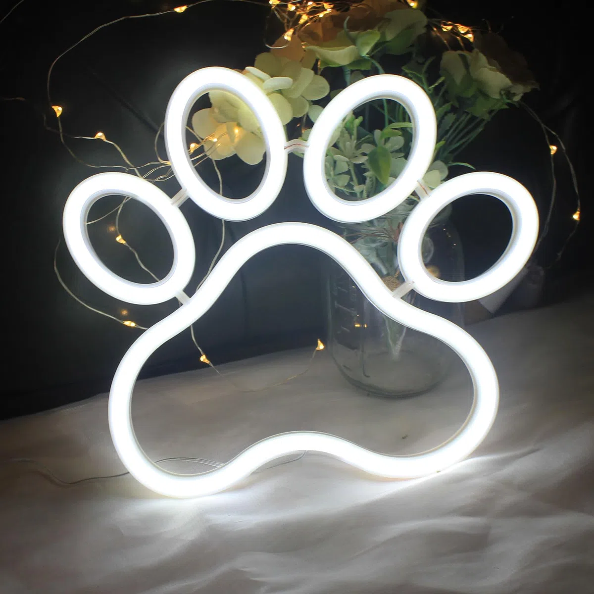 Insegna al neon con impronta di zampa di cane e gatto, dimmerabile, luce al neon per negozio di animali domestici, clinica, camera da letto, decorazione da parete, alimentata tramite USB