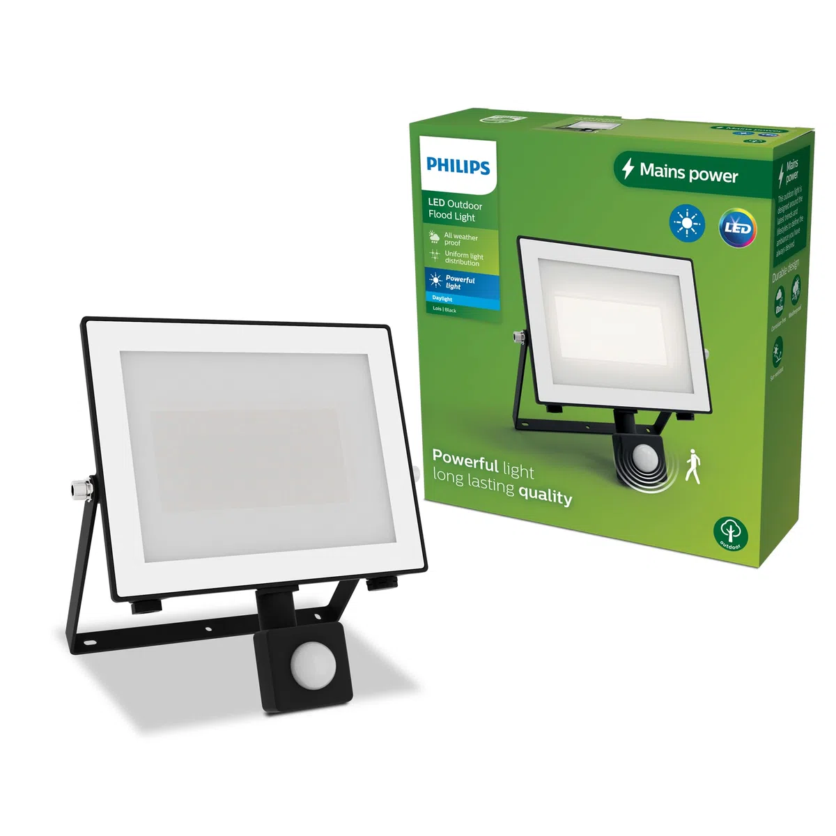 PHILIPS Lois, Proiettore per Esterni, con Sensore di Movimento, 50 W, 5000 K,Nero