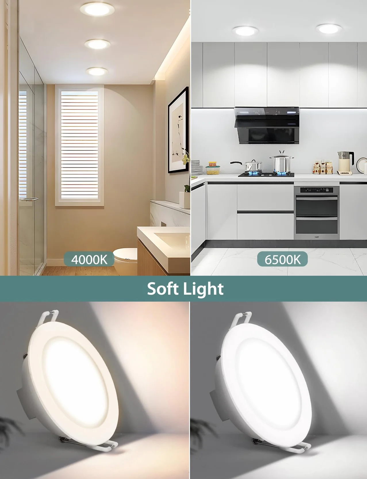 Aigostar Faretti LED da Incasso per Cartongesso, 4.8W 560LM IP65 Impermeabile, Faretto LED Incasso, Luce Naturale 4000K, Faretti Incasso Cartongesso, Diametro Foro Ø68mm, AC 220-240V, Set di 6