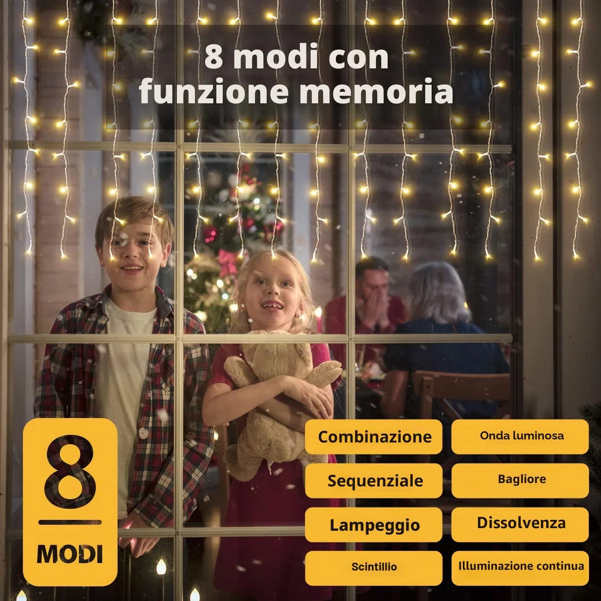 SALCAR 6m x 1m LED Tenda con Catena di Luci, Catena luminosa 300 Leds 9 modalità impermeabile decorazione per Decorazioni Natale - Bianco Caldo