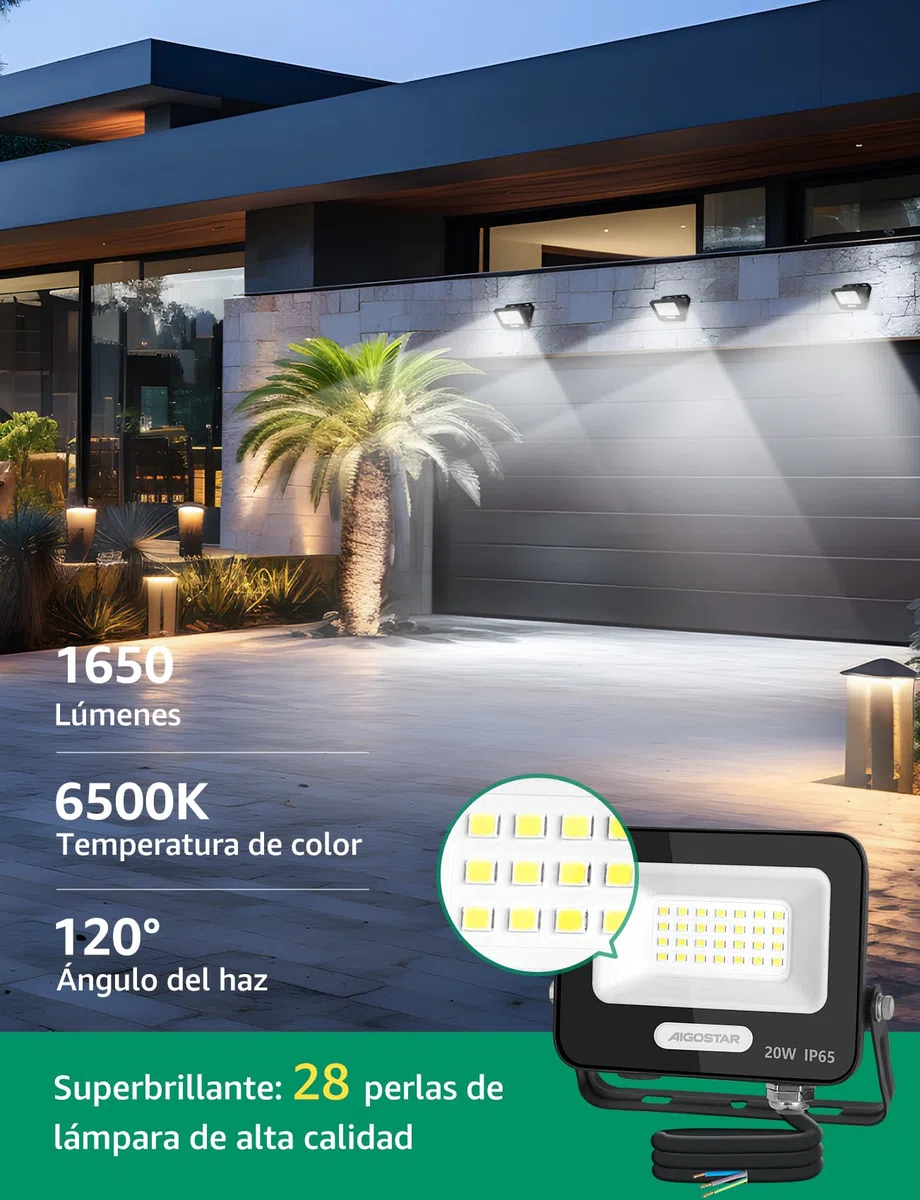 Aigostar Faretto LED da Esterno 20W 1650LM: Faretti LED Esterno Impermeabile IP65-6500K Bianca per Giardino Cortile Garage Pareti. 4 pcs
