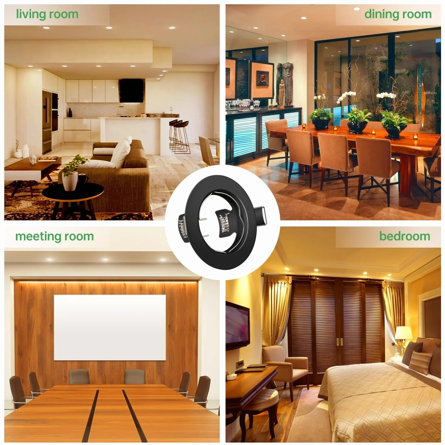 Tofisr Cornice Faretti LED da Incasso GU10 per cartongesso, Portafaretto da Incasso Rotondo Nero, Foro 55mm-70mm, Per 50mm LED e Alogeno, Portalampade GU10 Inclusi, Set di 12
