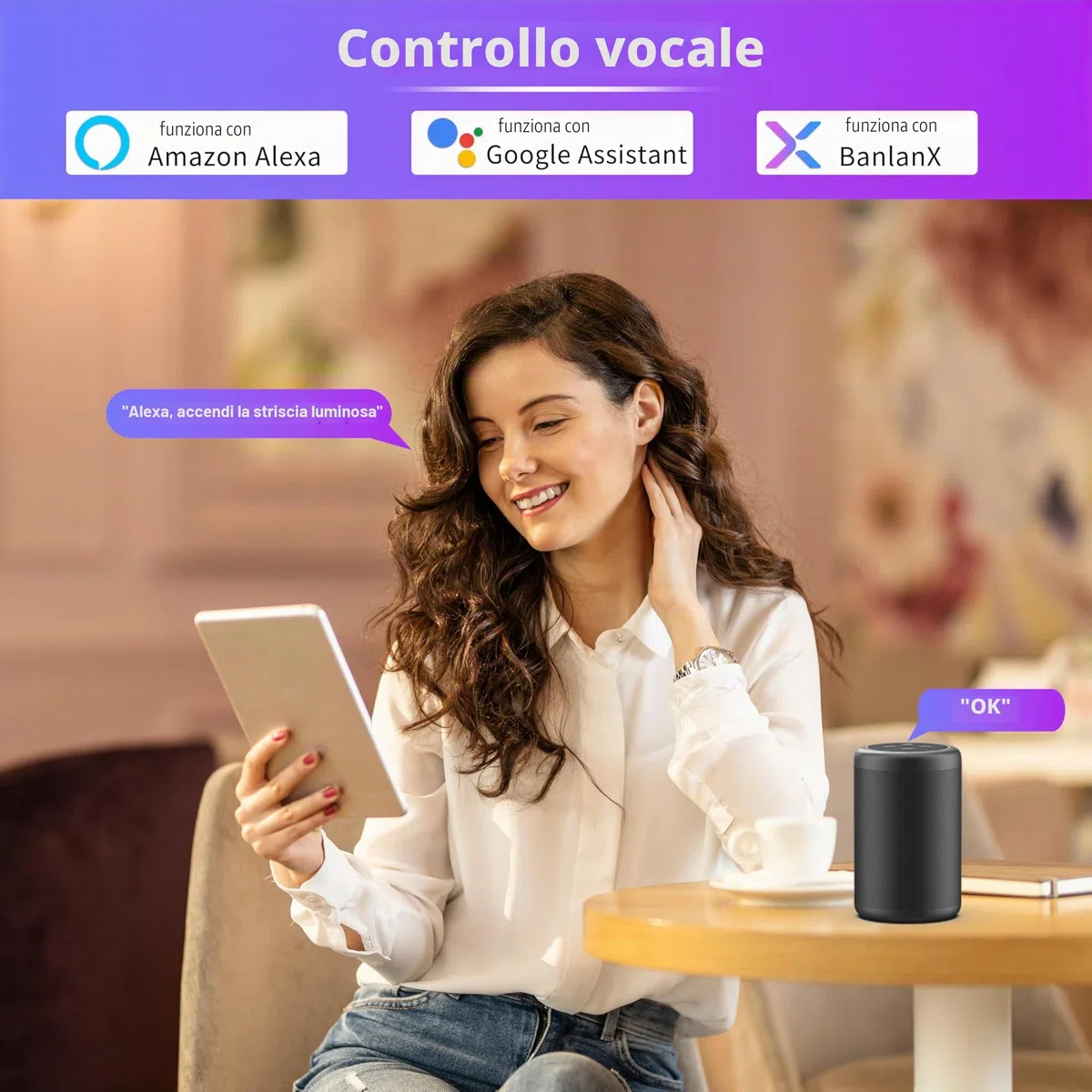 OULARA WIFI COB LED Striscia Blanco Caldo 2700K,6M Dimmabile set di luce a LED Nastro 24V,Lavori Intelligenti con Alexa/Google Assistant per l'illuminazione Armadio,Camera da letto,Cucina
