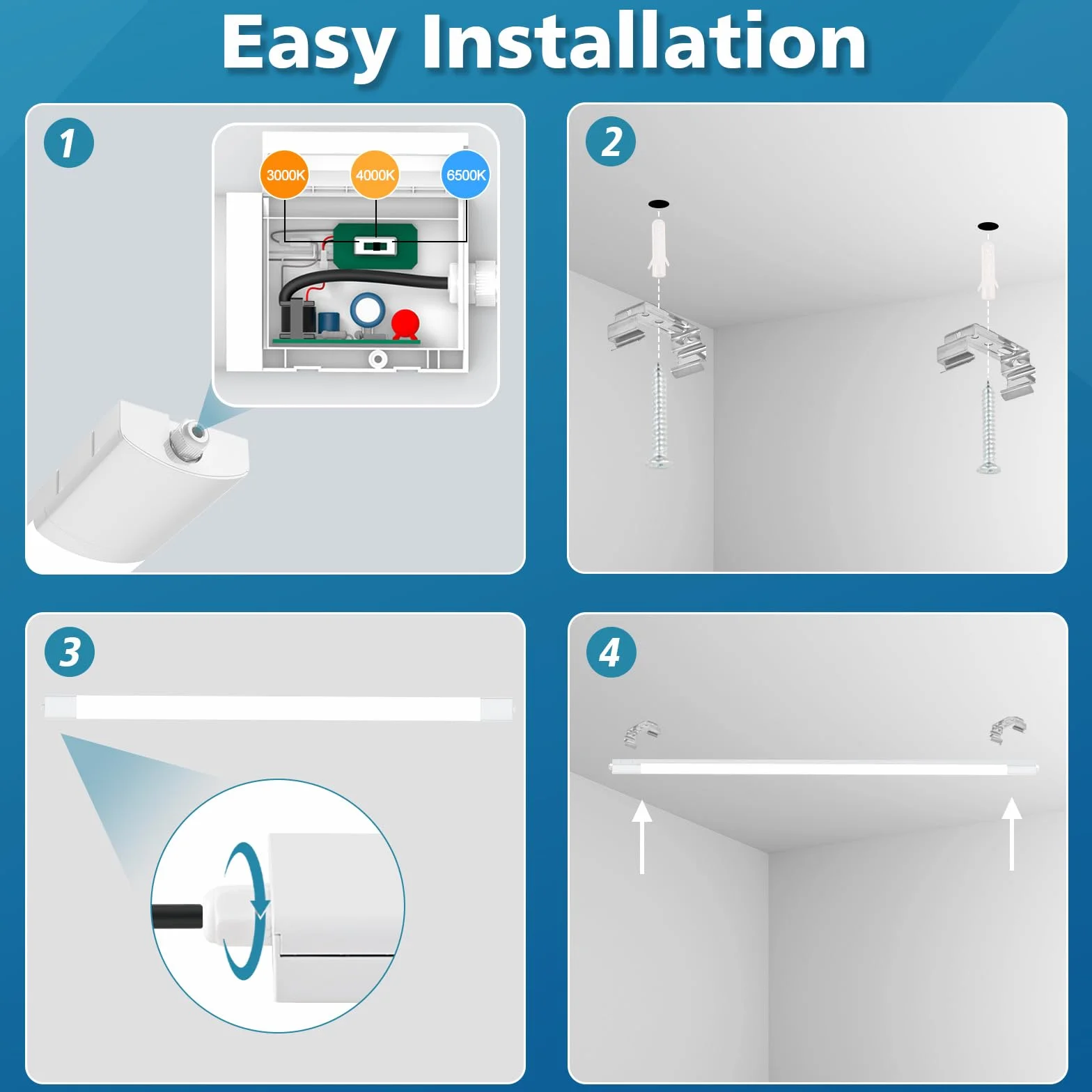 Plafoniera LED Lineare da Soffitto 120CM, 36W 3960LM Neon LED, 3000K-6500K Plafoniera Bagno, Collegabile, IP65 Reglette Garage per cantina, garage e magazzino, 1 PC