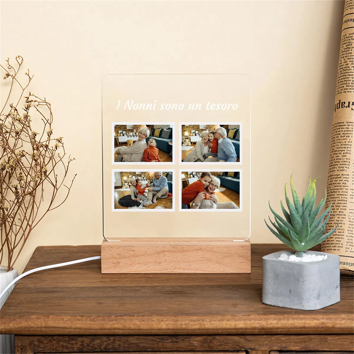 Stileitaliano lampada con foto personalizzata idea regalo nonni compleanno led multicolore regali nonno nonna festa dei nonni nipote nipoti (Collage)