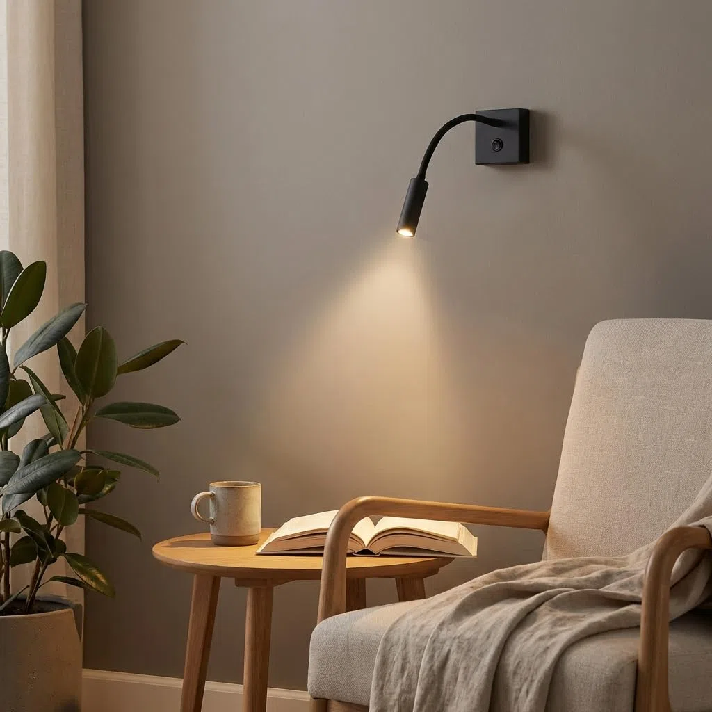 BARCELONA LED Applique da Parete LED Nero per Lettura "Hale" 3W, Luce Calda 2800K, Braccio Flessibile Orientabile, Stile Moderno Minimalista e Classico, Camera, Scale, Ristorante, Comodino