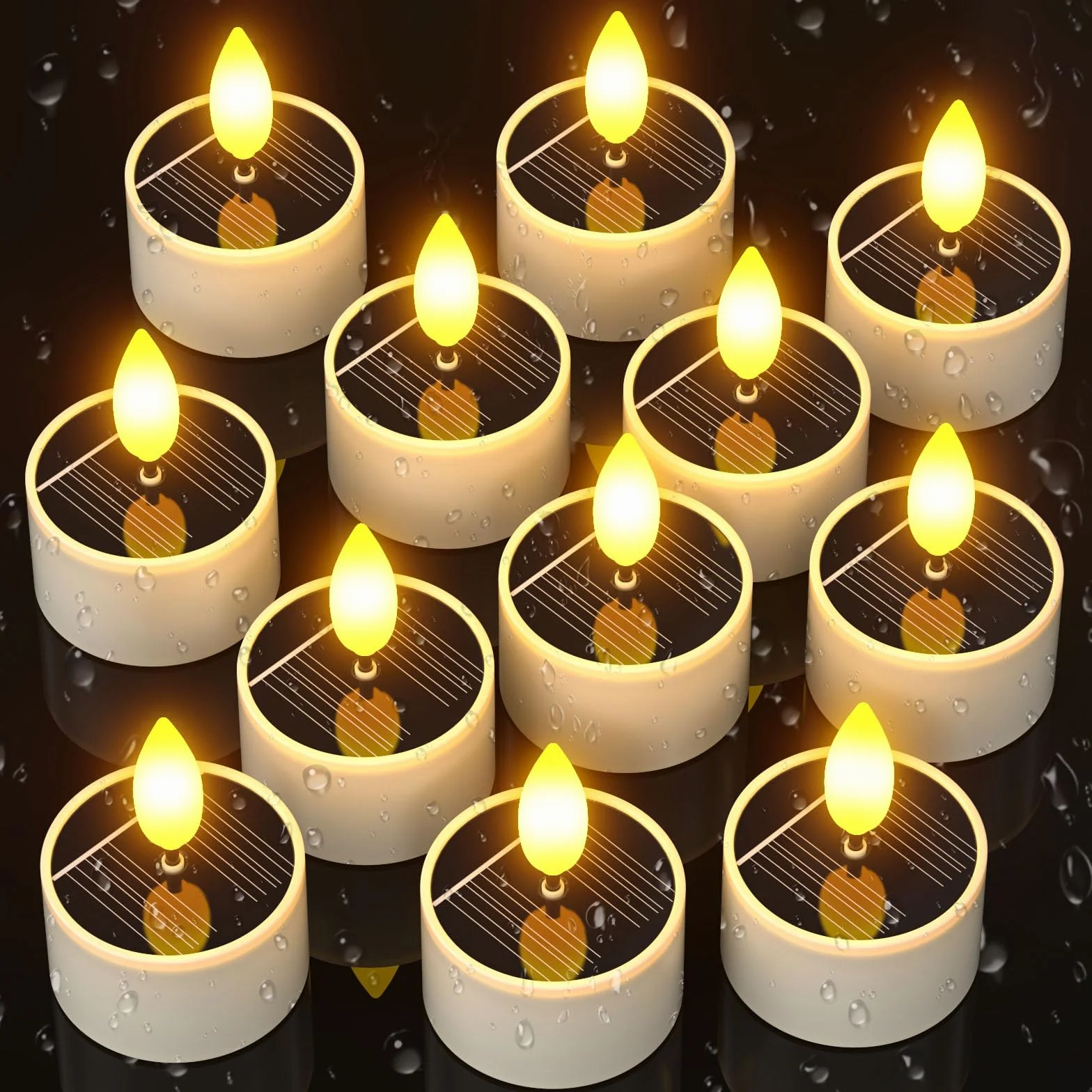 SoulBay Candele Solari per Esterni, 12 pezzi Impermeabili Candele Finte LED Solari Ricaricabili Fiamma Decorative Tea Light per Esterni Balcone Giardino Lanterna Stanza Natale Decorazioni Casa