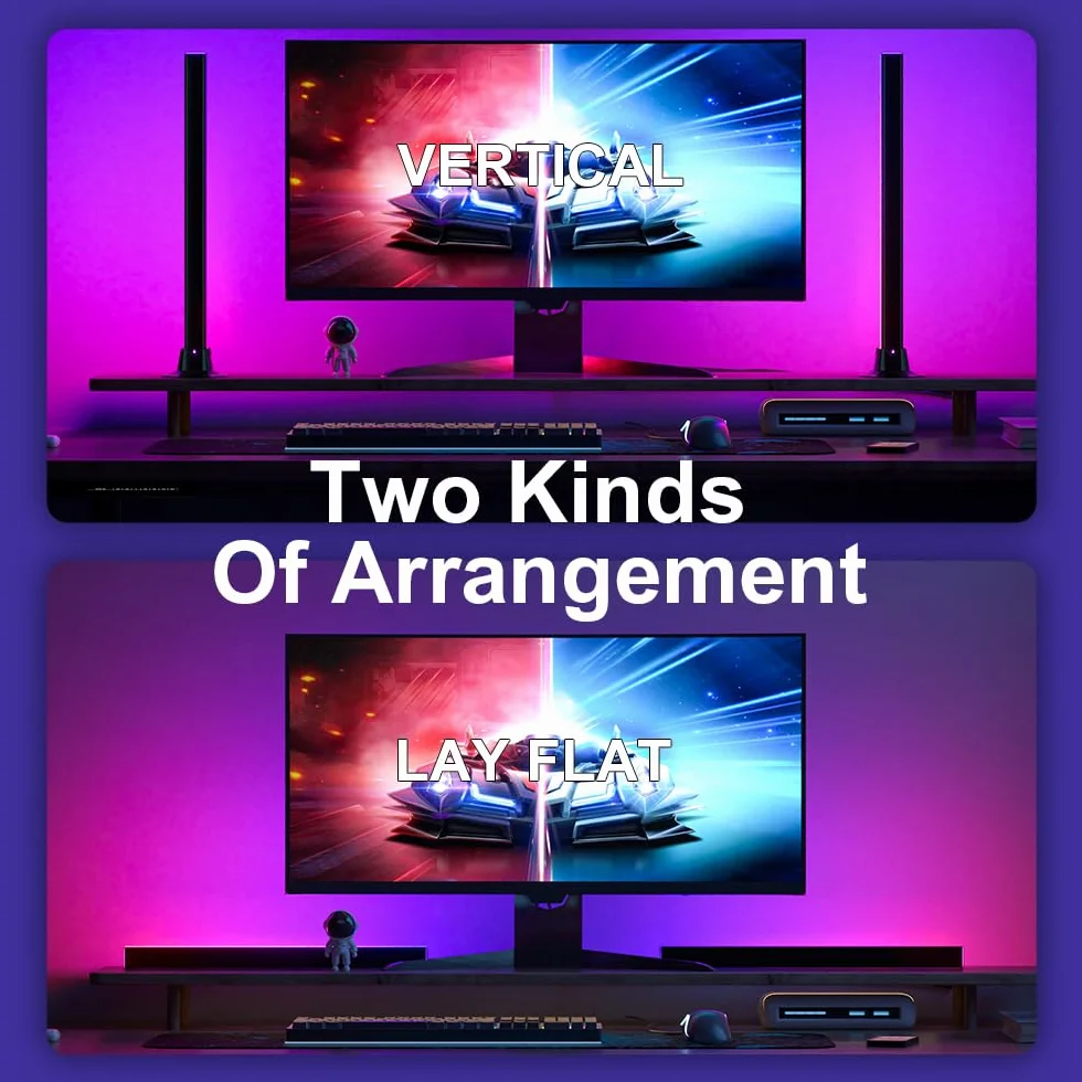 Barre LED RGBIC da Scrivania 42 CM, Luci TV Retroilluminazione Intelligente USB con Sincronizzazione Musicale e Controllo APP, Lampada da Gaming a 270° per PC, Monitor, Accessori Gaming Room