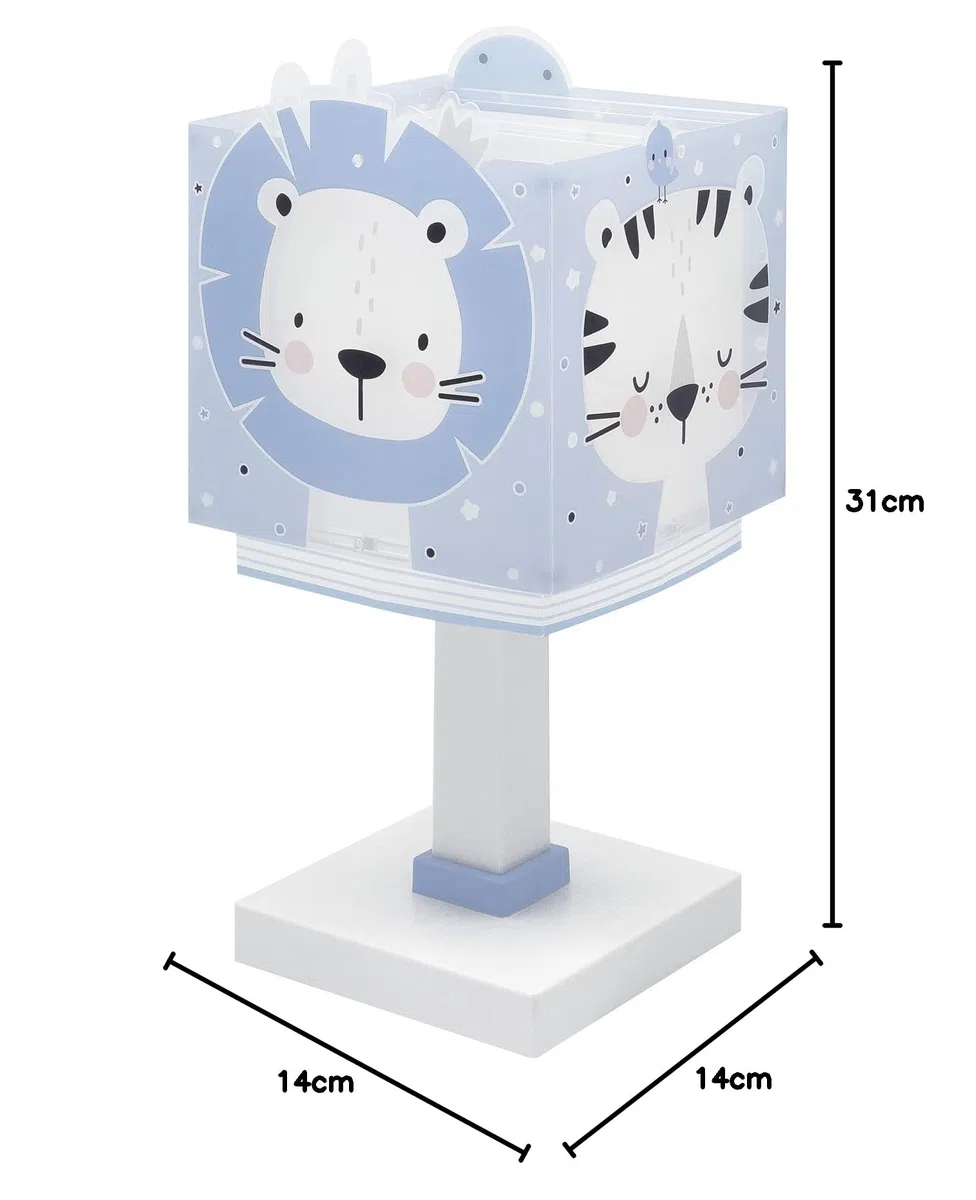 Dalber Lampada da tavolo o comodino per bambini Baby Jungle blu Giungla Orso Leone Tigre Coniglio