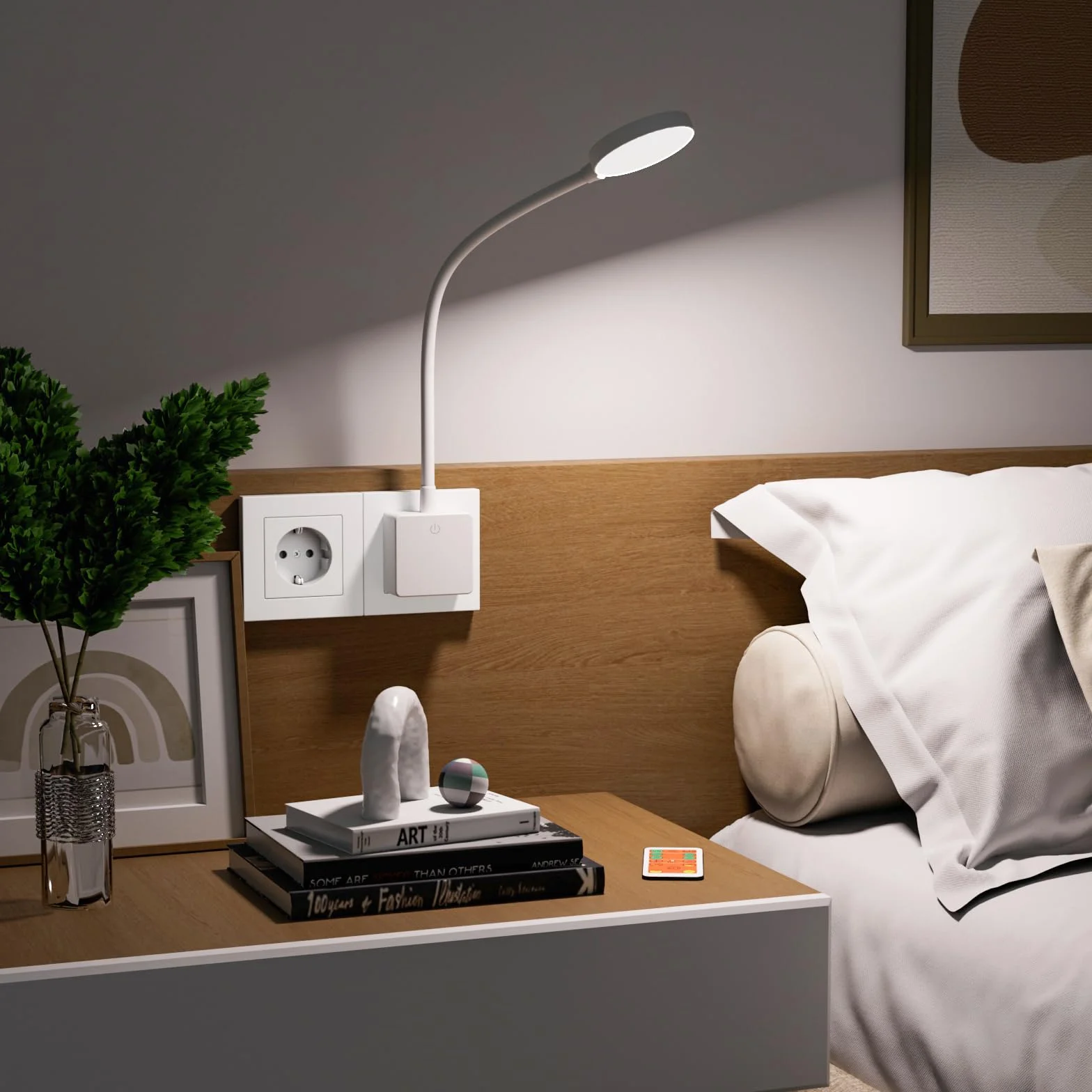 ENUOTEK Luce Notturna a Muro da Parete LED, Dimmerabile Bianca Lampada da Lettura Parete con Spina e Telecomando, Luce Regolabile a 3 Colori 5000K 4000K 3000K, Timer di Spegnimento Automatico