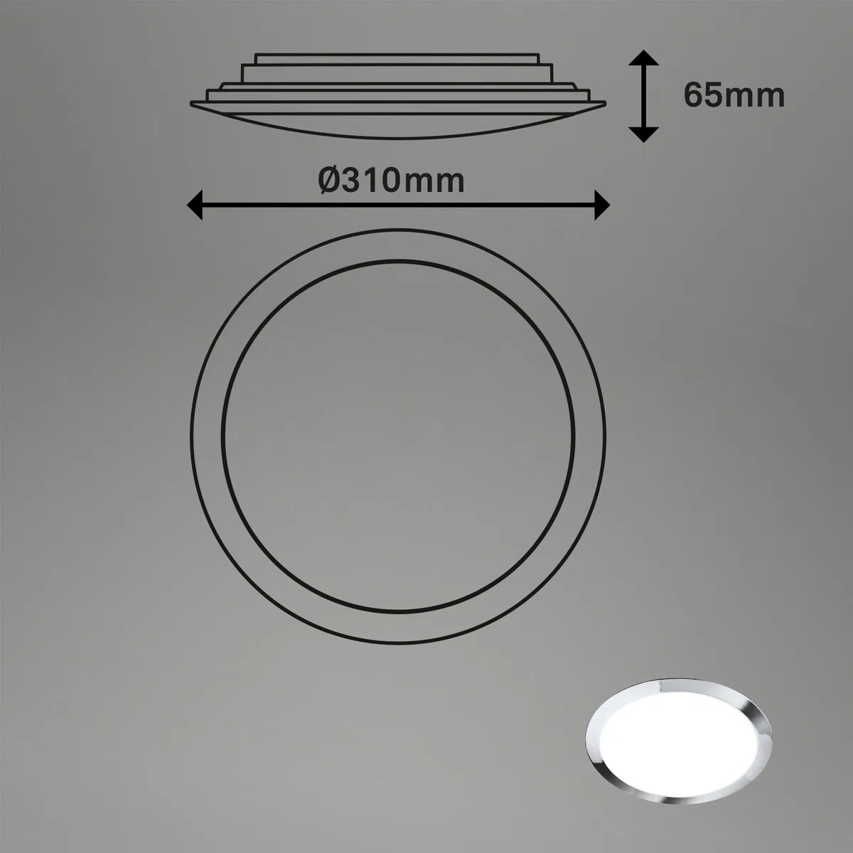 BRILONER - Lampada da soffitto per il bagno, plafoniera con luce bianca neutra, lampada LED, lampada da bagno, lampada da bagno, protezione IP44 contro gli spruzzi d'acqua, 310x65 mm, cromo