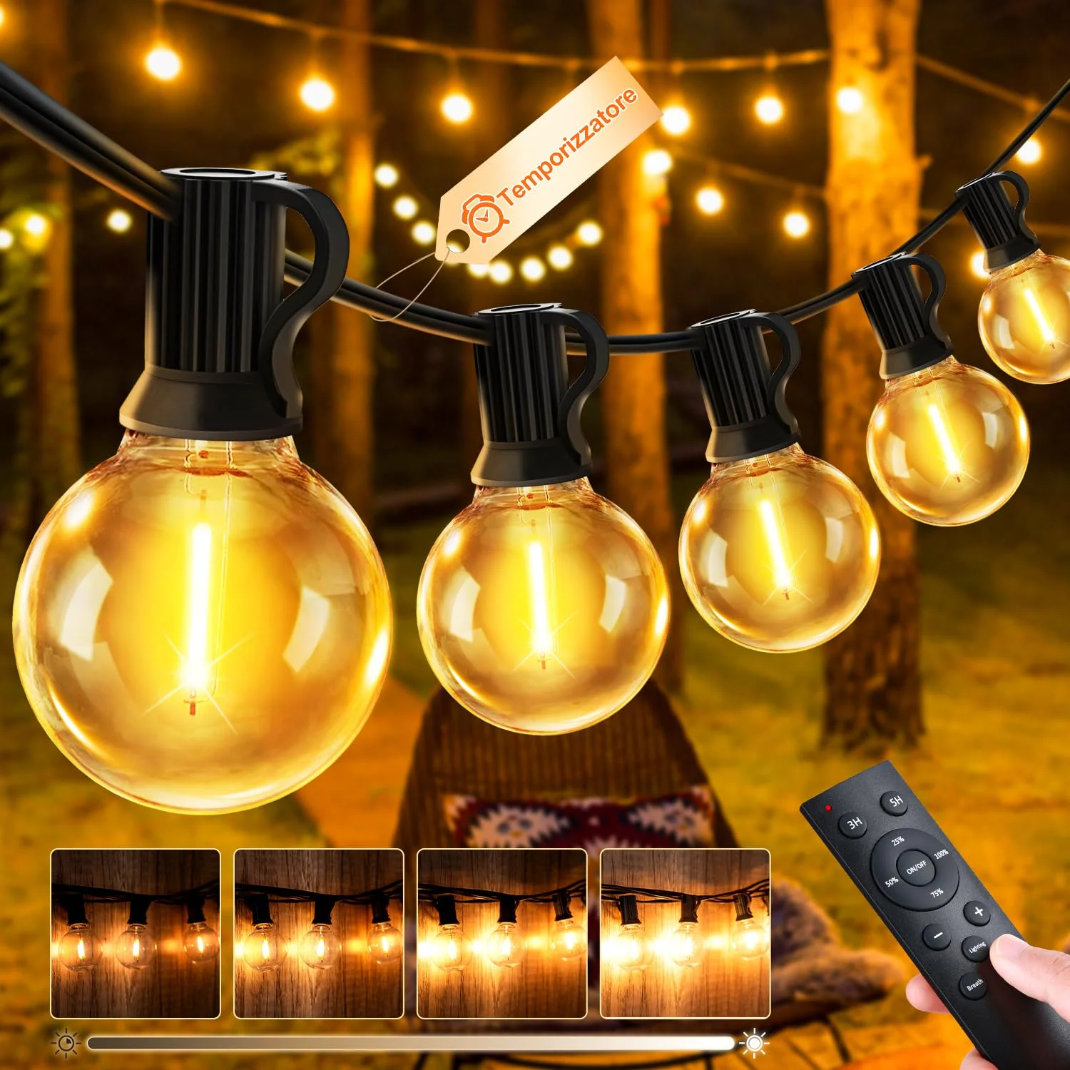 Catena Luci da Esterno Giardino - G40 65Ft 20M LED Lampadine Esterno Filo IP44 Lucine da Esterno Giardino 20 Metri Luce Catena Luminosa Fila Catene Esterno Gazebo Lampade per Terrazzo