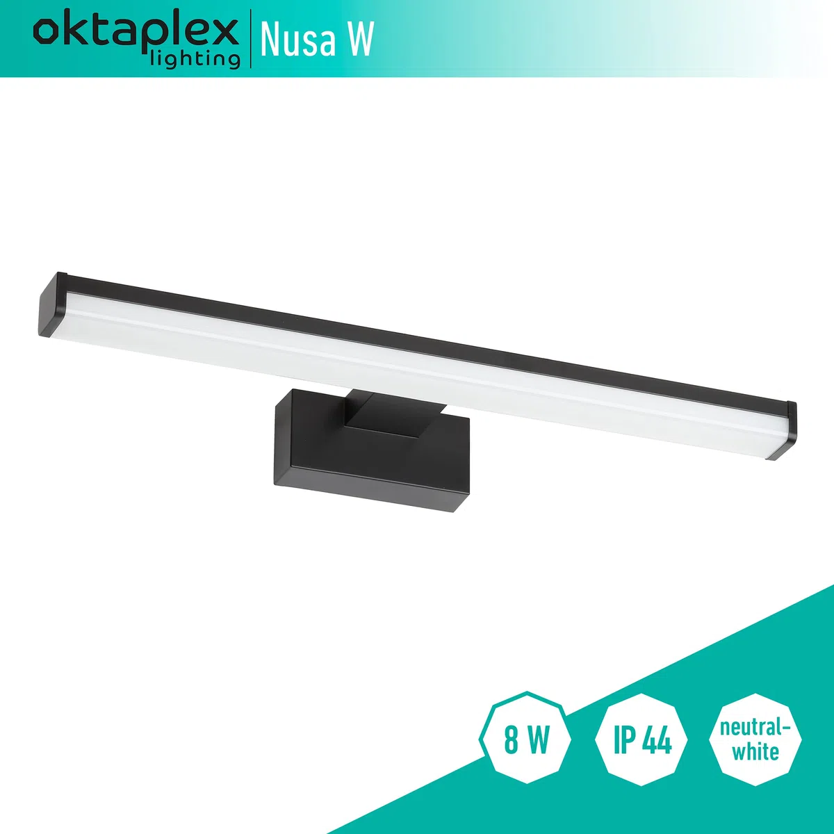 Oktaplex lighting Lampada LED a specchio da parete nera 40cm 4000K bianco neutro 8W 570lm lampada a specchi per bagno