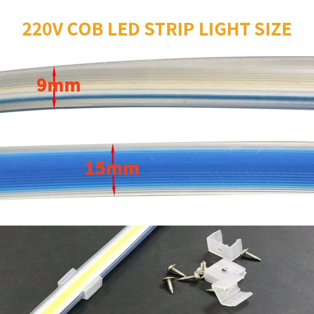 IP67 COB LED Striscia 1M 220V, 280 led/m Super Brillante Impermeabile Strip 1 Metro Bianco Caldo 3000K (Bianco Caldo, 1)