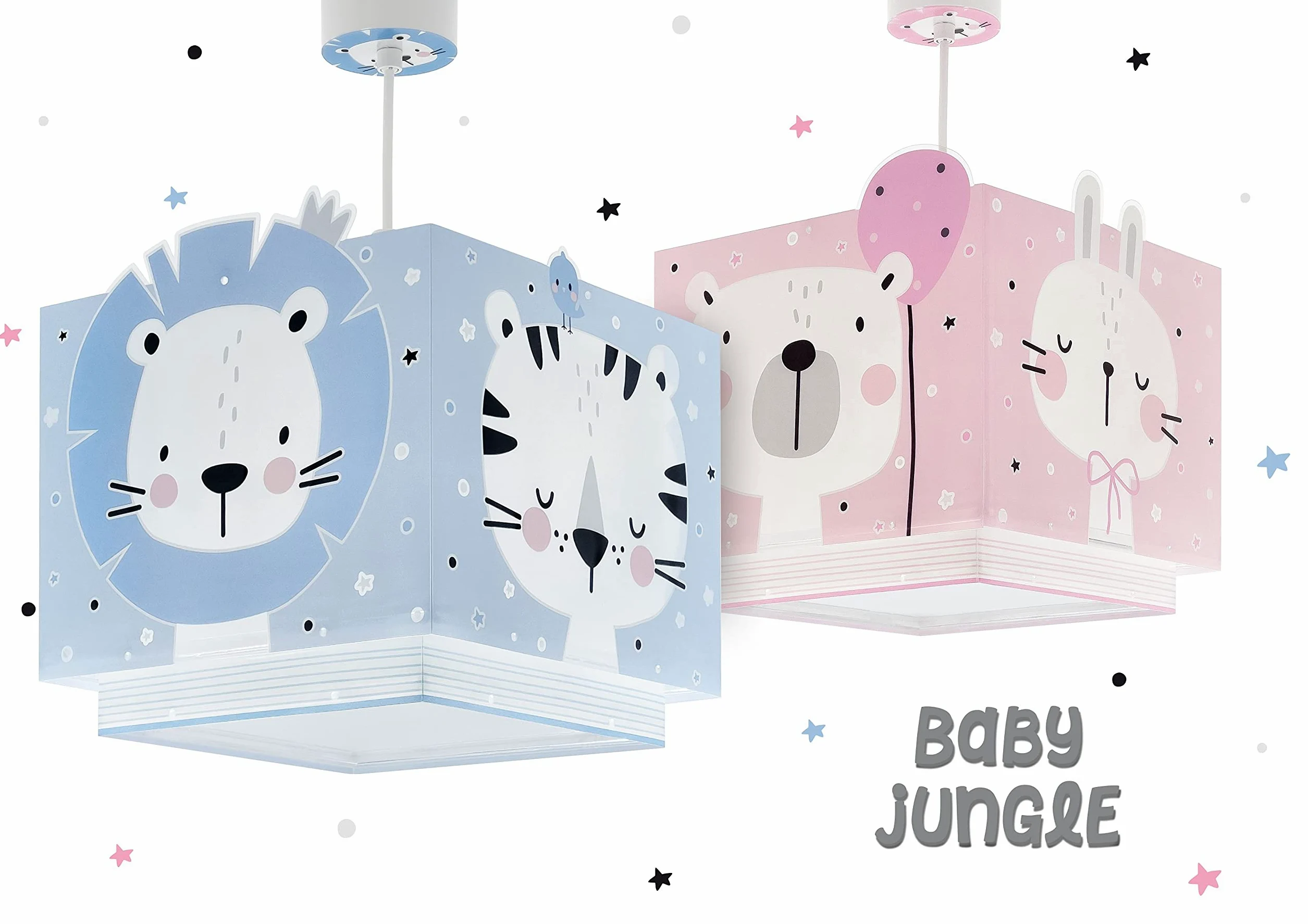 Dalber Lampada da tavolo o comodino per bambini Baby Jungle blu Giungla Orso Leone Tigre Coniglio