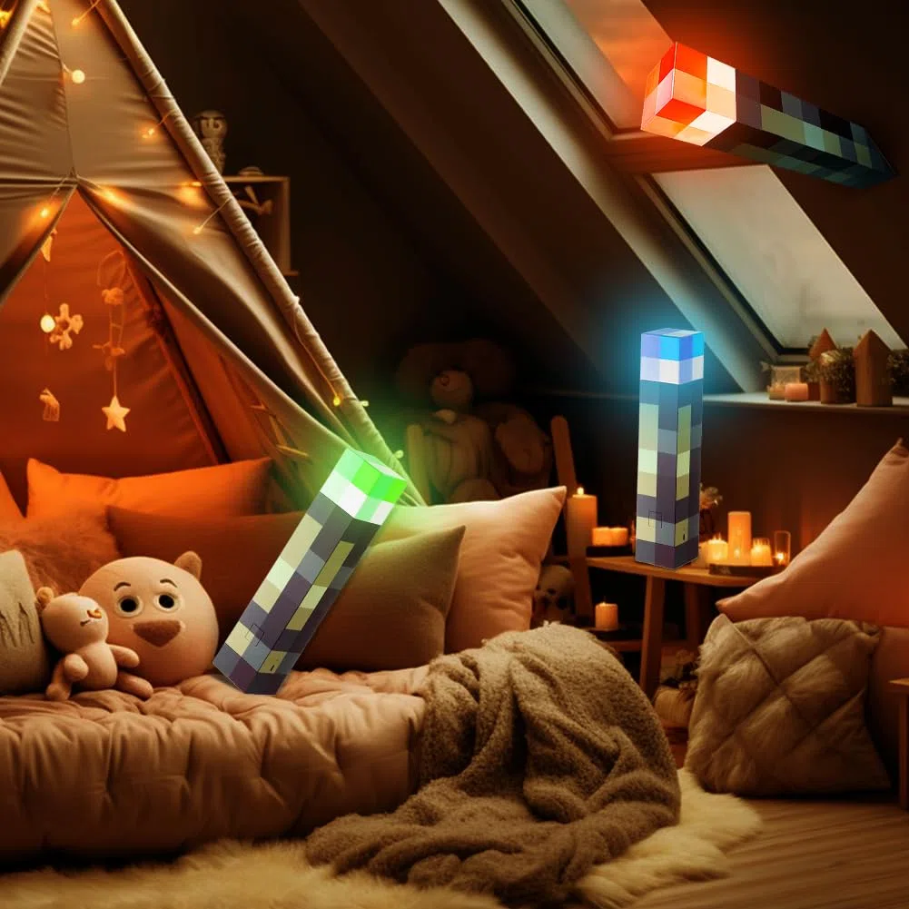 Craft Lampada da parete 4 colori – 28 cm lampada a mano/supporto da parete ricaricabile torcia LED con gancio, luce notturna 3D con ricarica USB per bambini, regalo per feste e cosplay