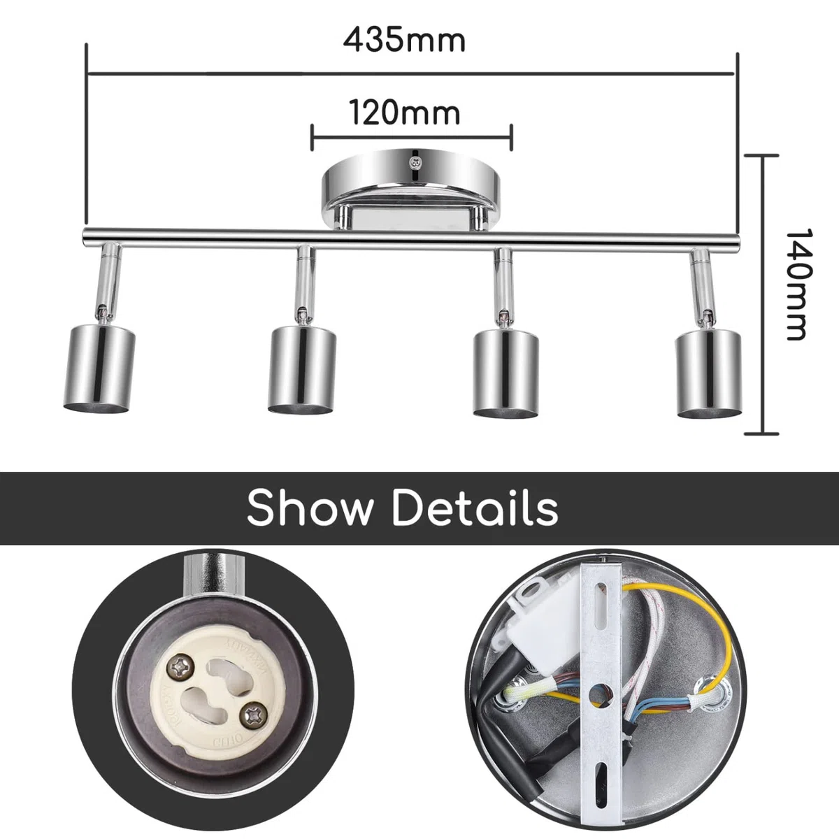 Aigostar Faretti LED Soffitto Orientabili, Lampada da Soffitto Moderna GU10, 4 Luci Lampadario Camera da Letto Cucina Soggiorno 220V (Lampadine non incluse)
