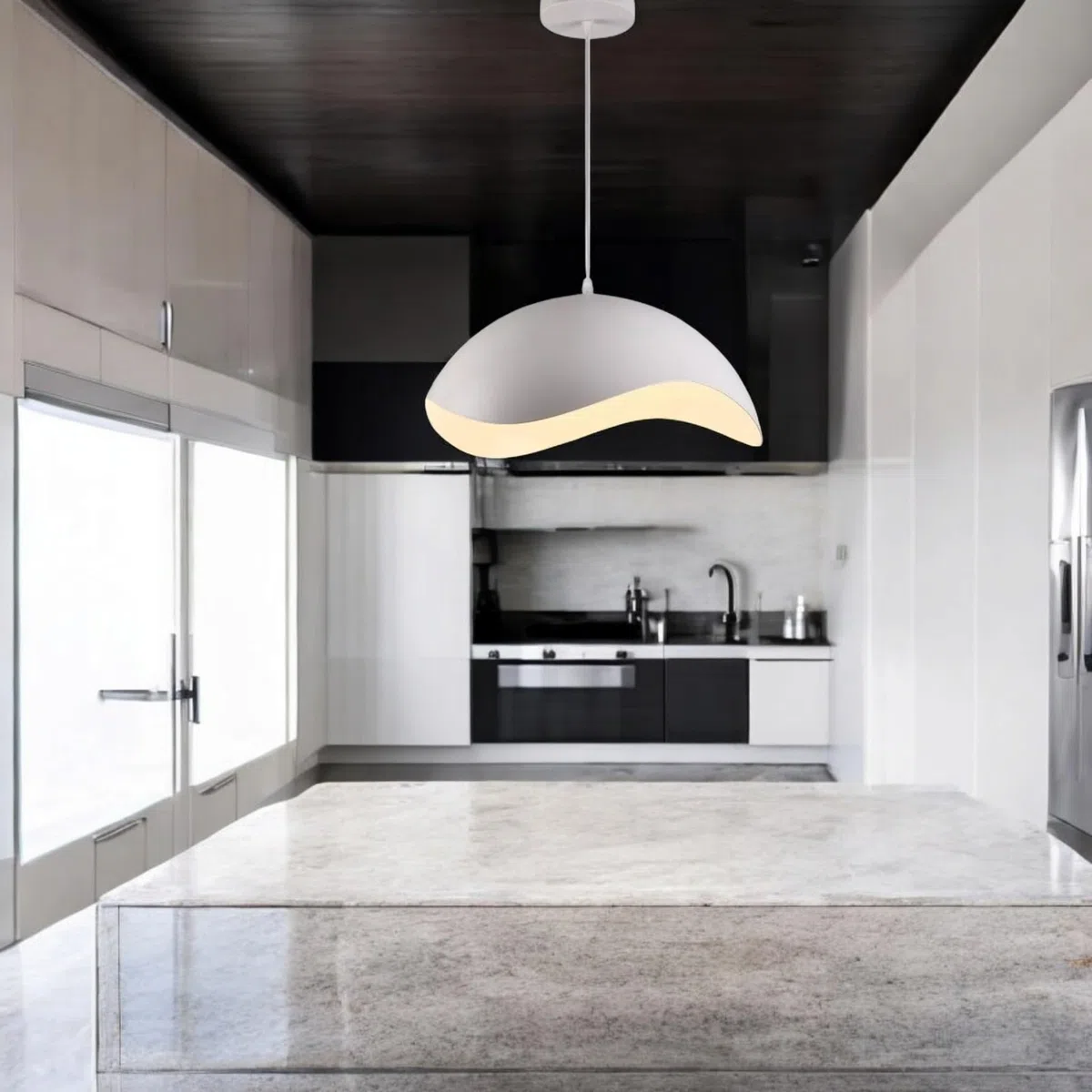 Lampadario Sospeso E27 Moderno a Forma di Conchiglia, Regolabile, Design Minimalista per Cucina, Soggiorno e Camera da Letto (Bianco)