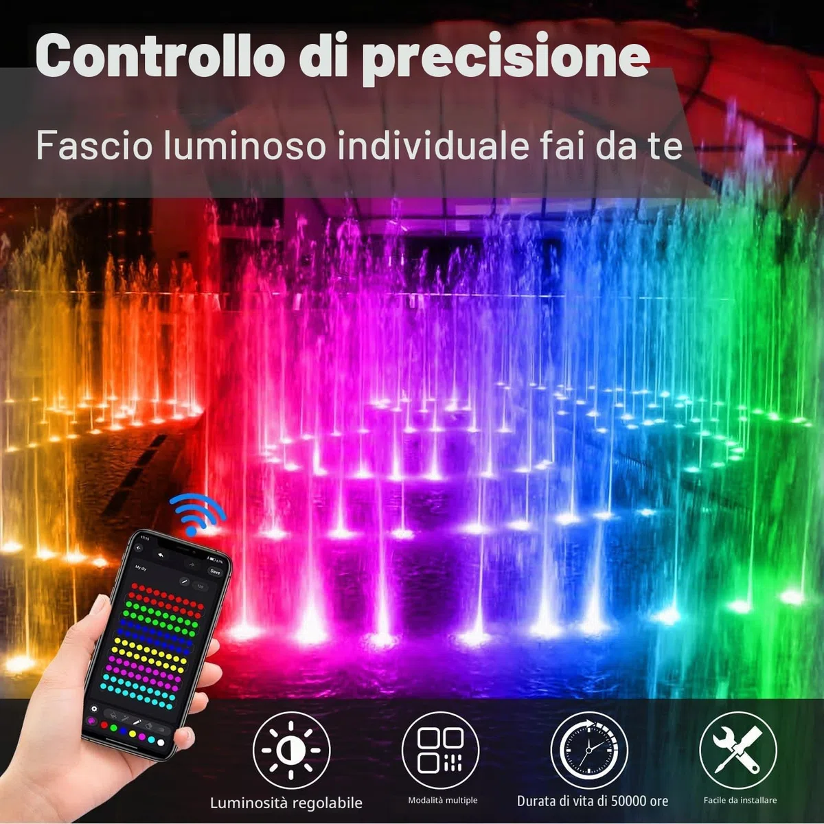 NATPOW Luci Piscina Impermeabile RGB, Cambiano Colore Luci per Laghetto Bluetooth Telecomando Controllabile, 5V Impermeabile IP68 Luce Subacquea per Giardino, Acquari, Fontana, Laghetto (3 in1)