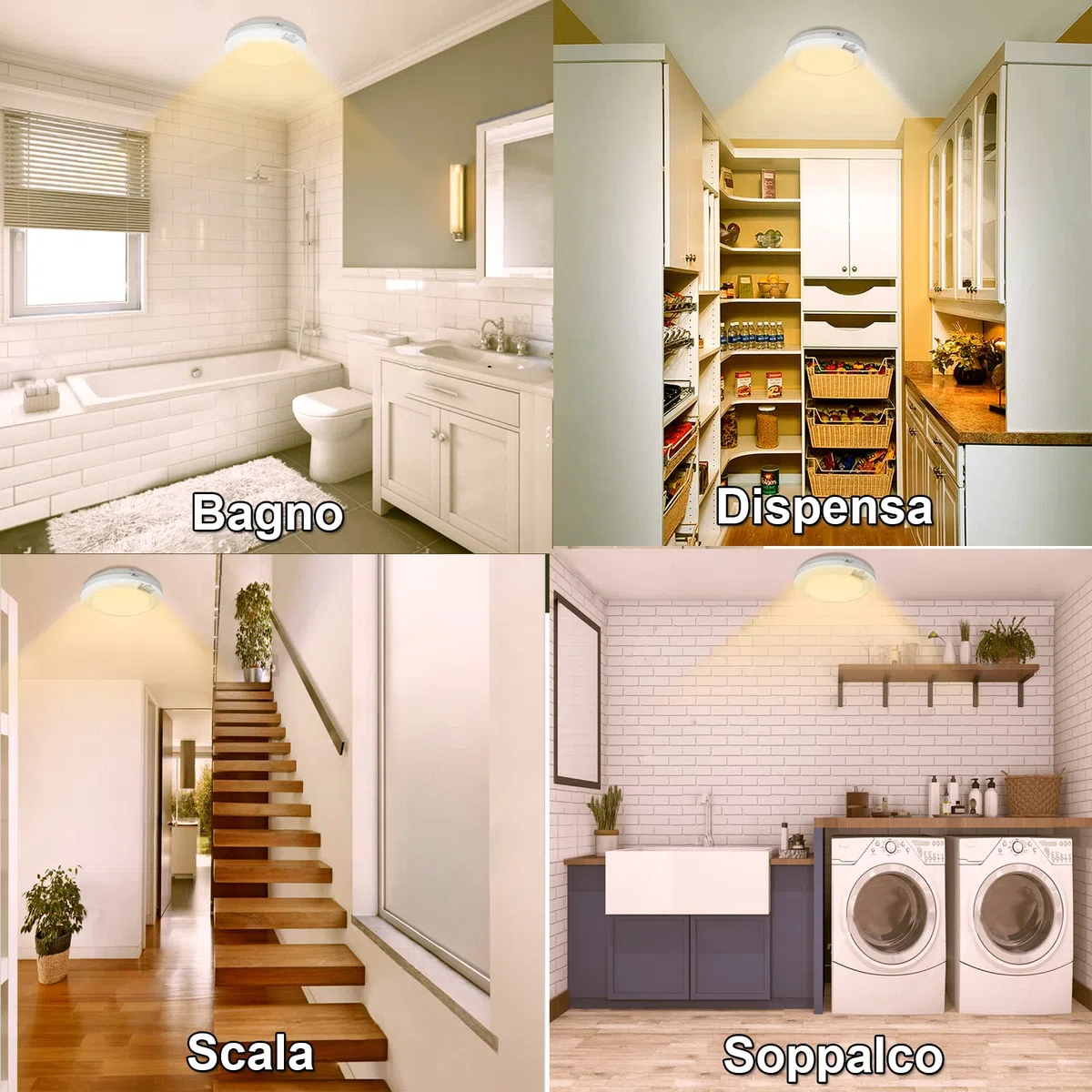 Lampada da soffitto con sensore di movimento, funzionamento a batteria, per interni, senza fili, 3 modalità, per armadio, garage, dispensa, capanno, scale, cantina