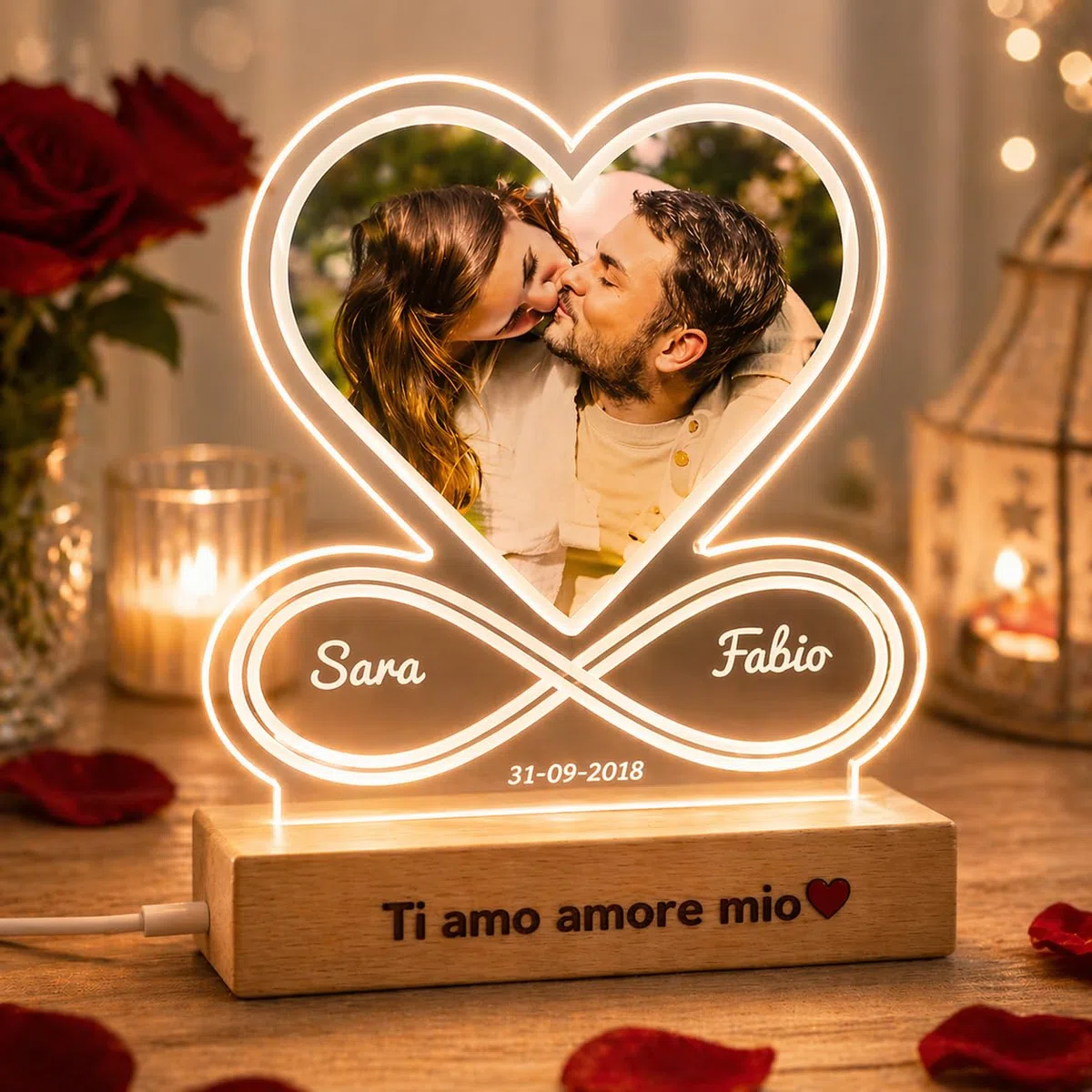 SBUGATTA |Lampada Personalizzata Con Foto |Idea Per lei e Lui |Festa della Mamma |idea San Valentino |Regalo Anniversario | Natale | Matrimonio(Cuore-Infinito)